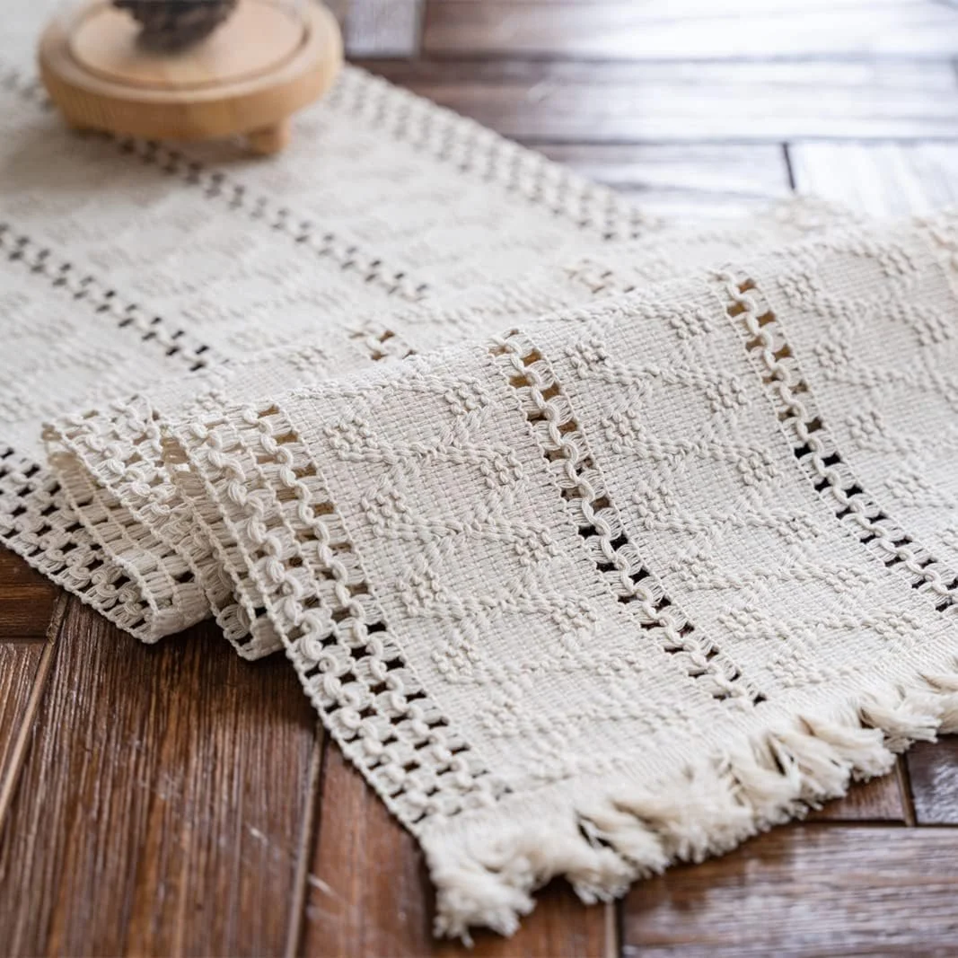  Rating is 4.5 — Macrame Table Runner - Cream Beige (12x71in) 
