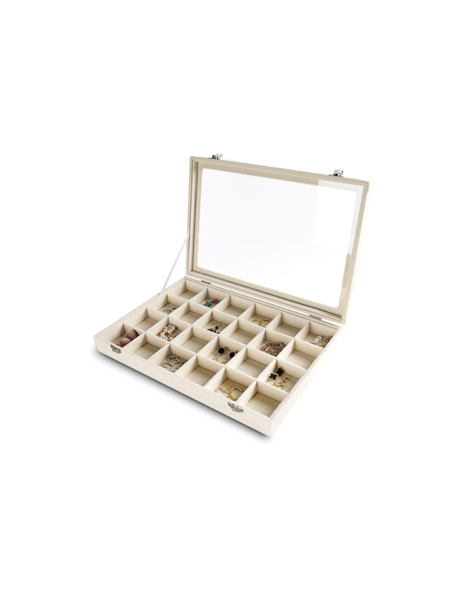  Rating is 4.3 - Jewelry Organizer Tray with Clear Lid 24 Grid Velvet Drawer  