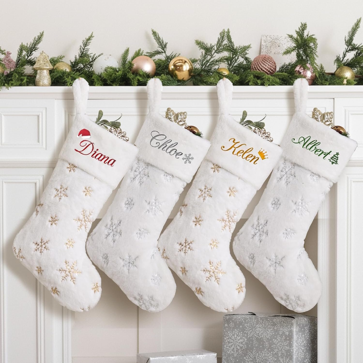  Personalized Christmas Stockings 1 Pack White Christmas Stockings with Names Custom Embroidered Monogram 