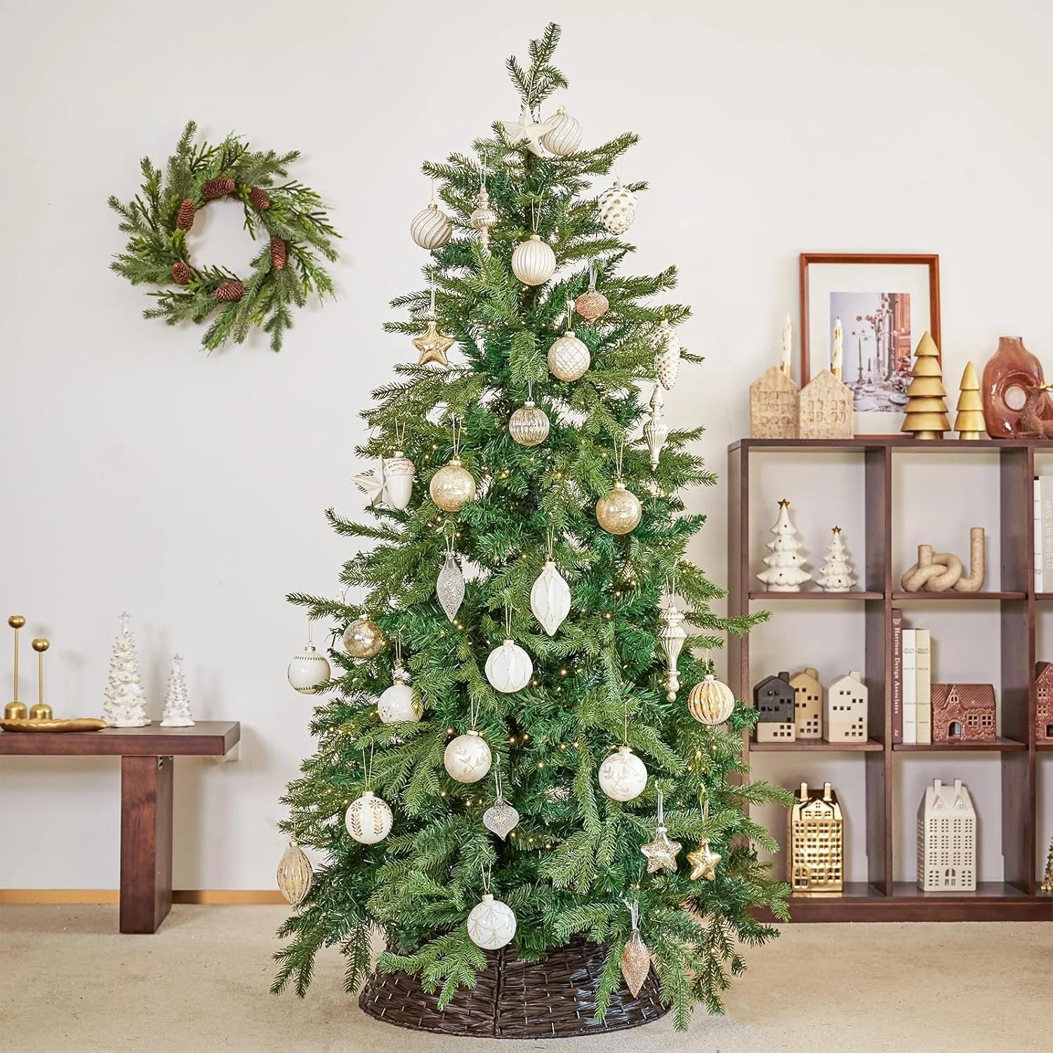White and Gold Christmas Ball Ornaments Set of 12