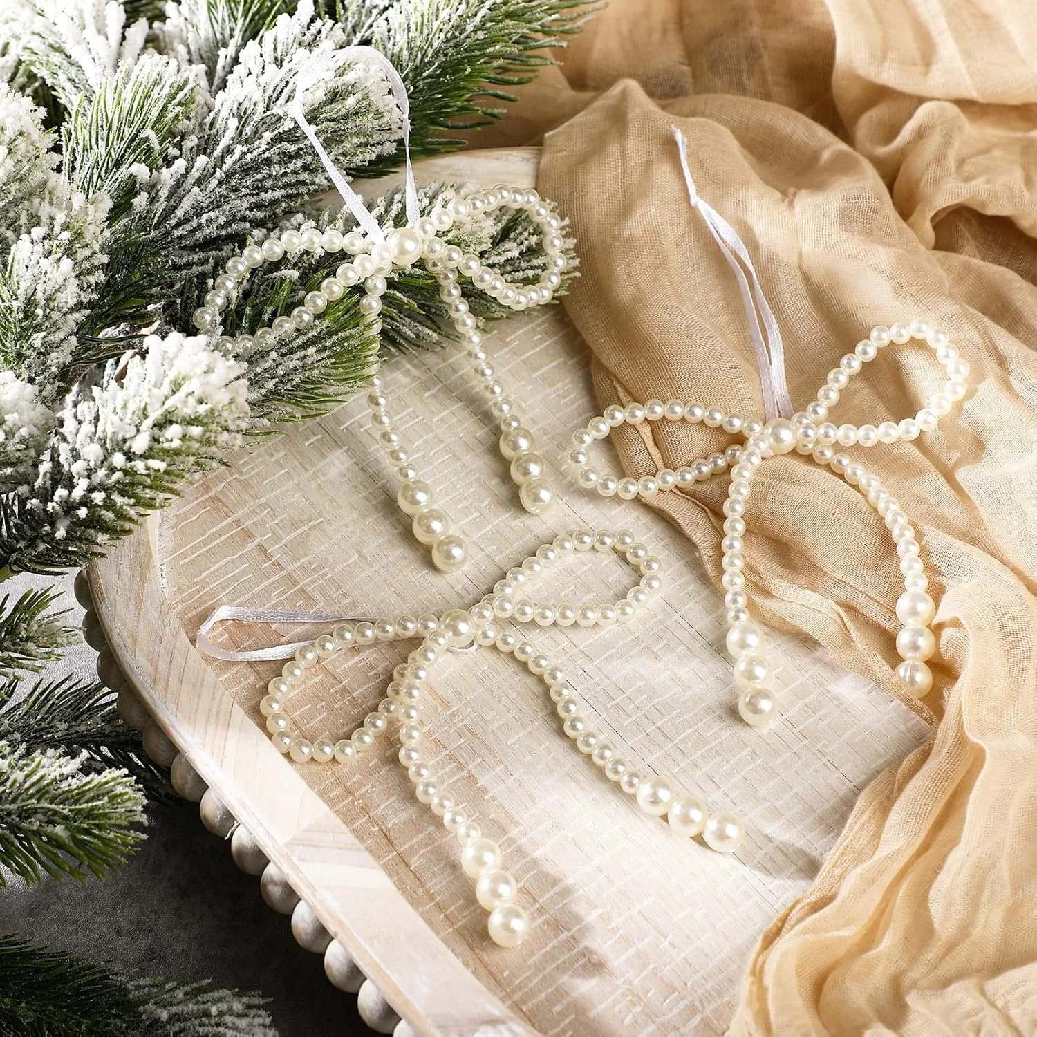  Pearl Bow Christmas Ornaments 