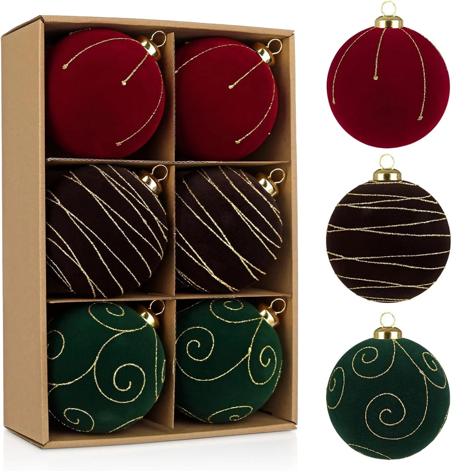 Red and Green Velvet Christmas Ball Ornaments