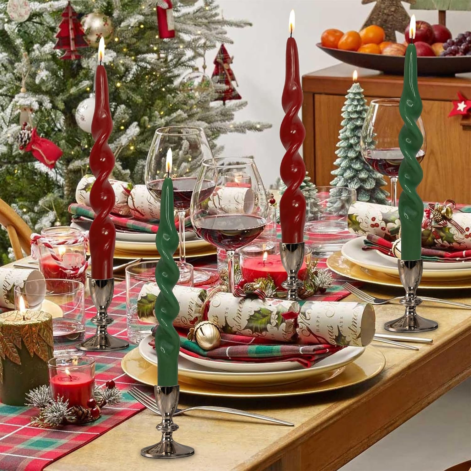 Spiral Taper Candle Green Candle sticks,