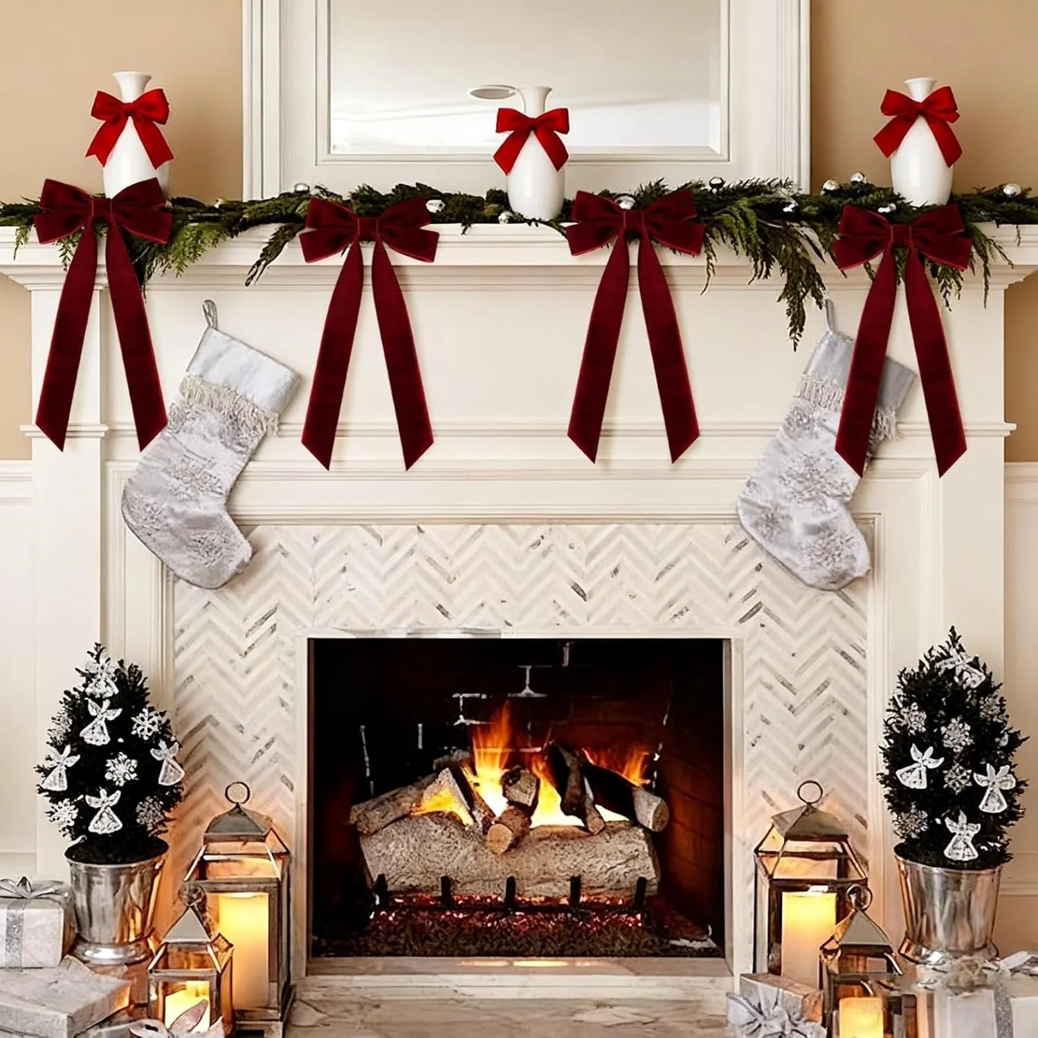 Red  Velvet Christmas Bow Ornaments