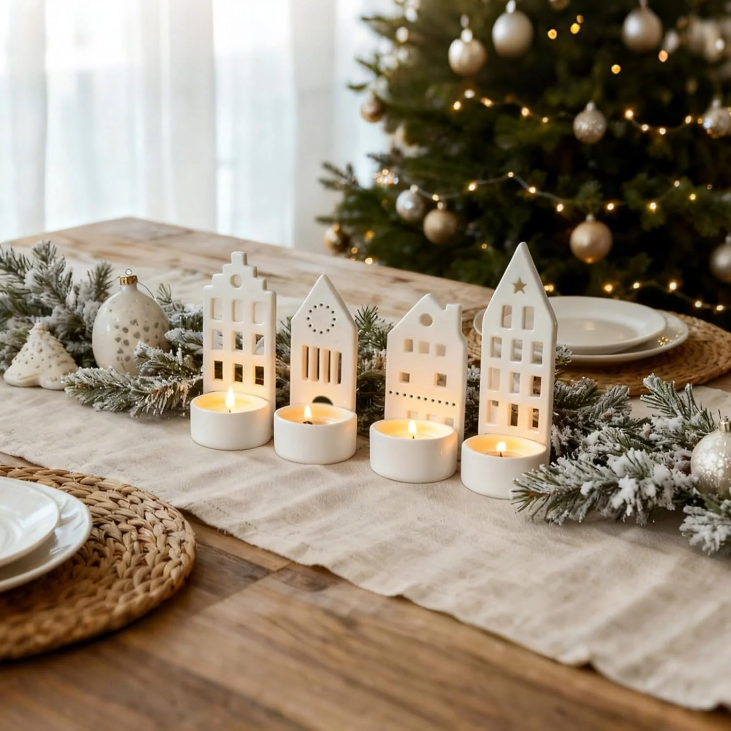  House Tealight Candle Holders Set of 4
