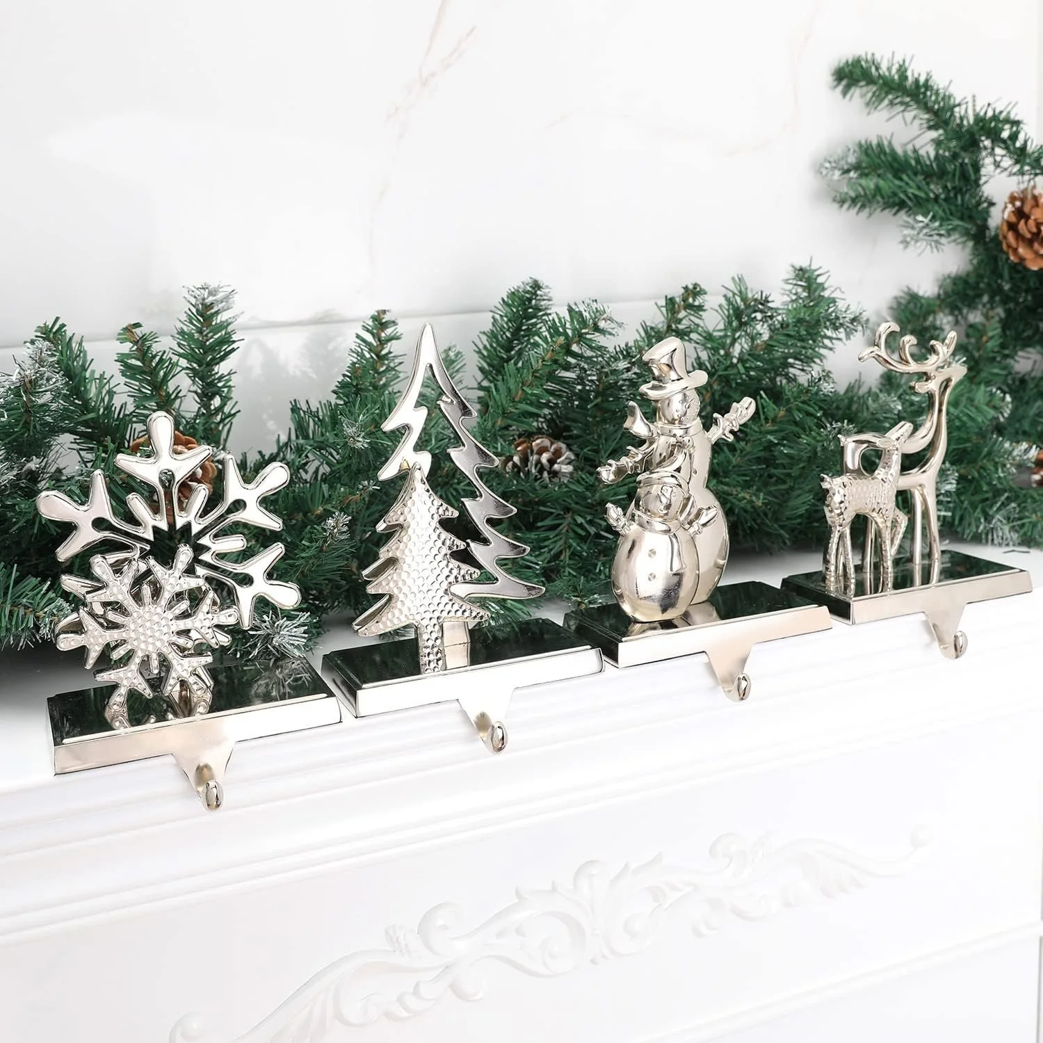 Christmas Stocking Holders Set of 4 in  Silver 