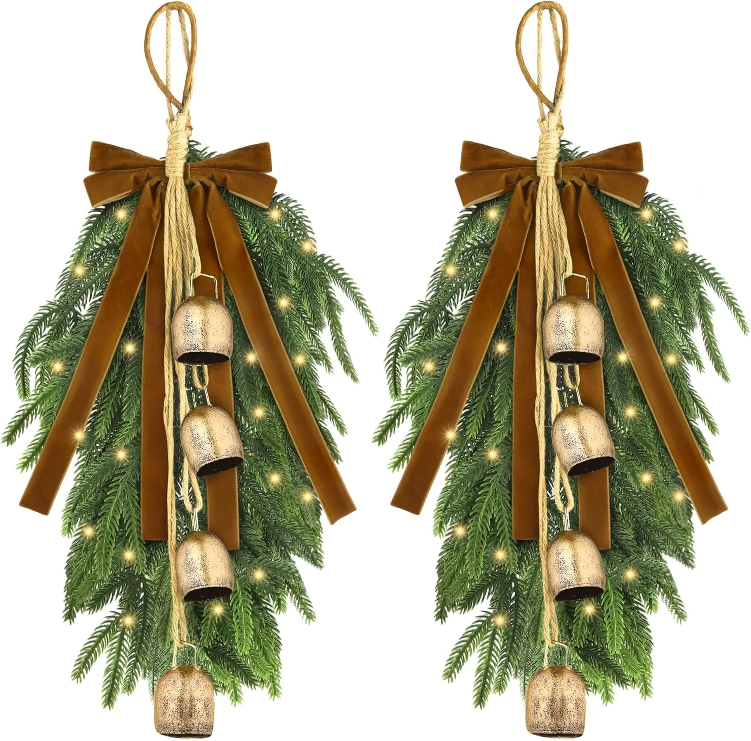  Teardrop Swag for Front Door with Brown Bowknot 