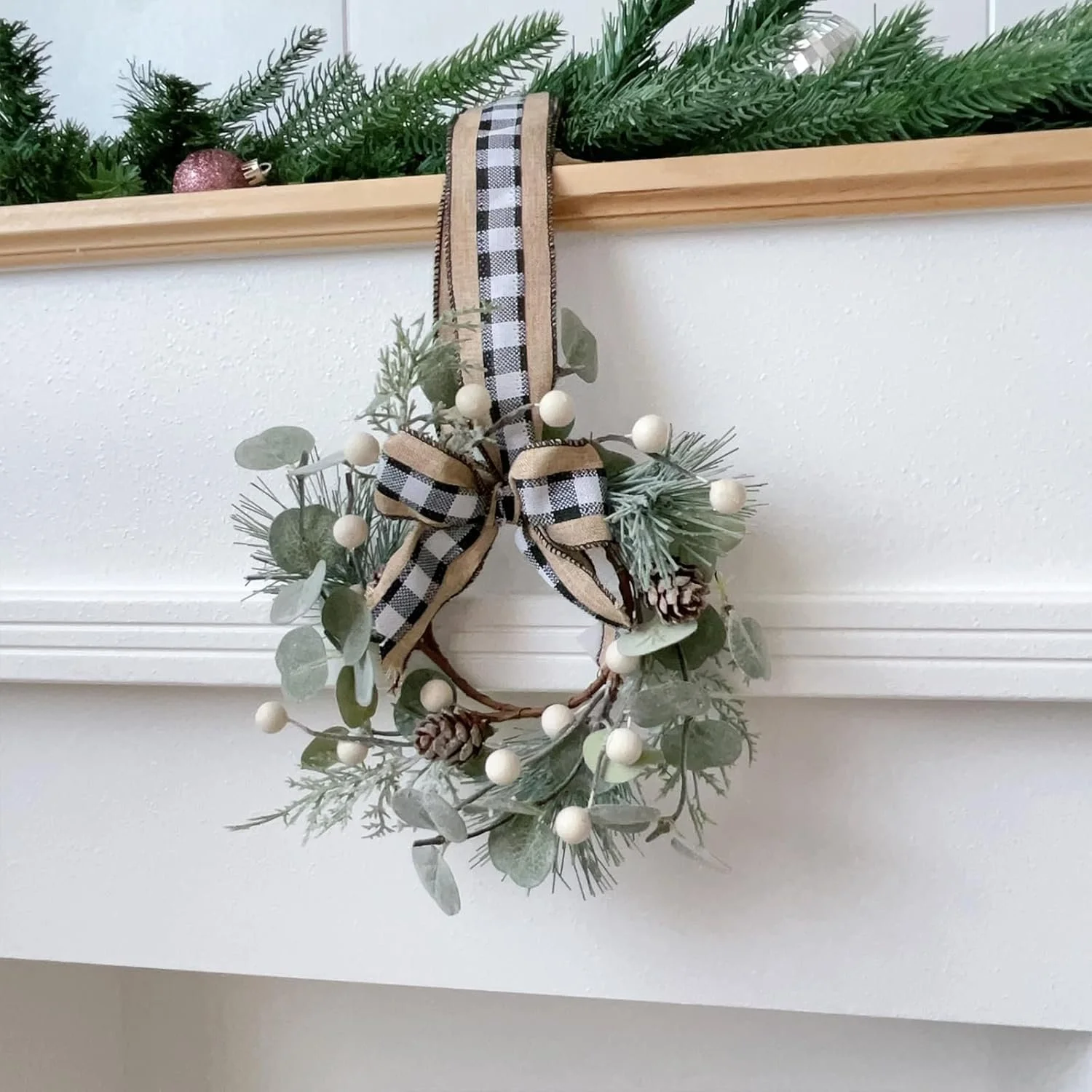 6 Pcs Small Christmas Wreath with White Berry Bow