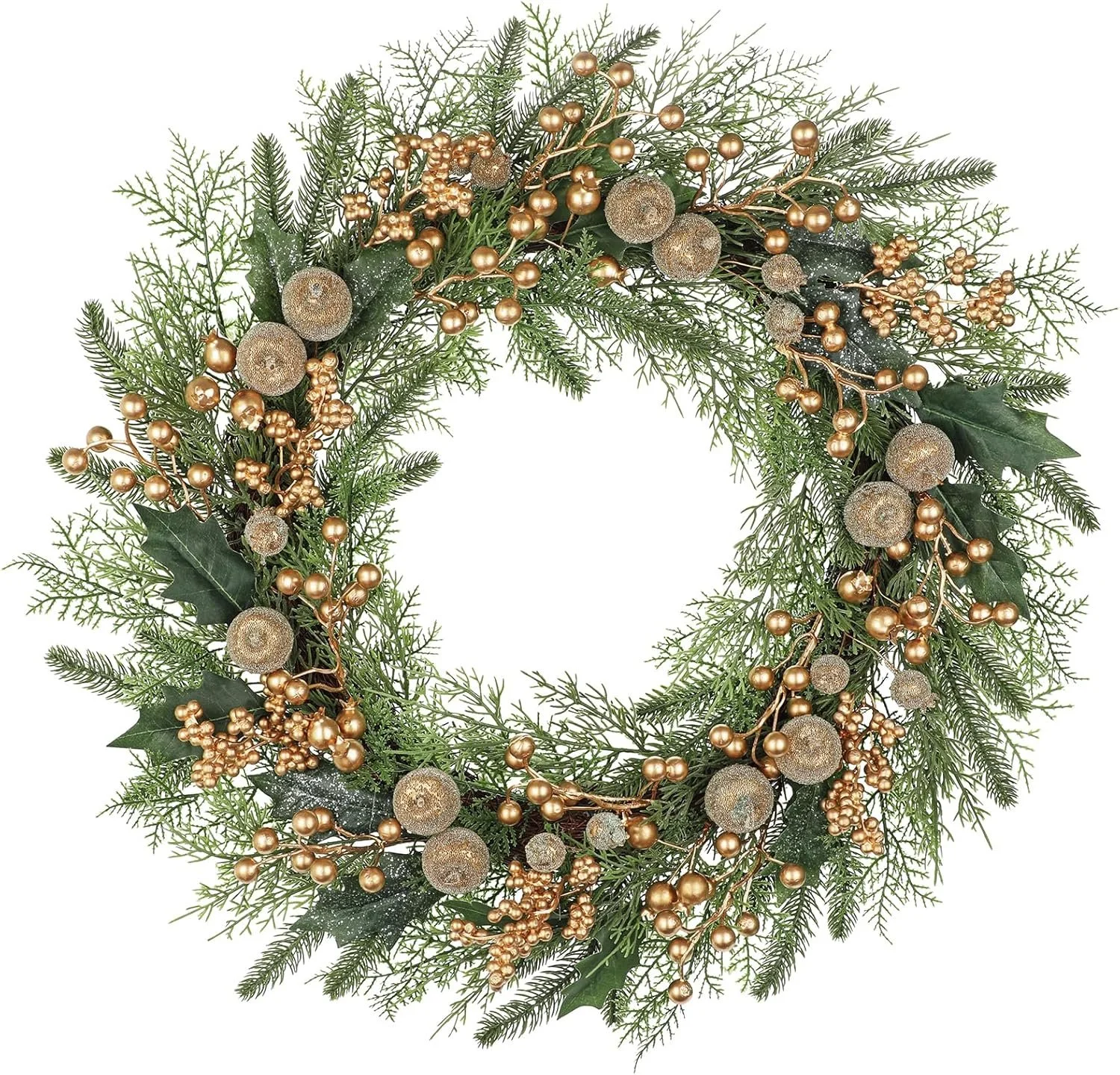 Winter Wreaths with Gold Berries &amp; Frosted Apples Faux