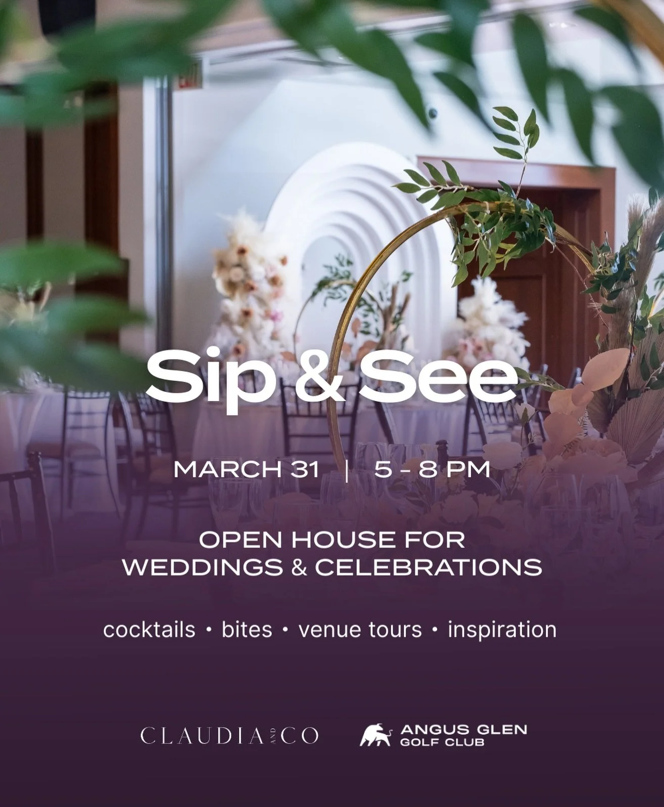 We&rsquo;re excited to be showcasing at Sip &amp; See at Angus Glen!

Join us for a special evening where you can explore Angus Glen&rsquo;s beautiful event spaces, meet trusted
event professionals, and gather inspiration for your upcoming celebratio