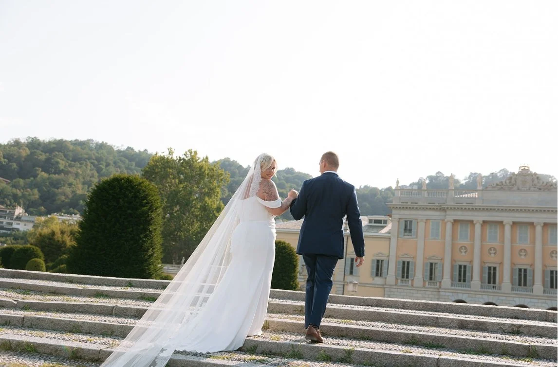 Bride and groom eloping at a Lake Como villa, Italy