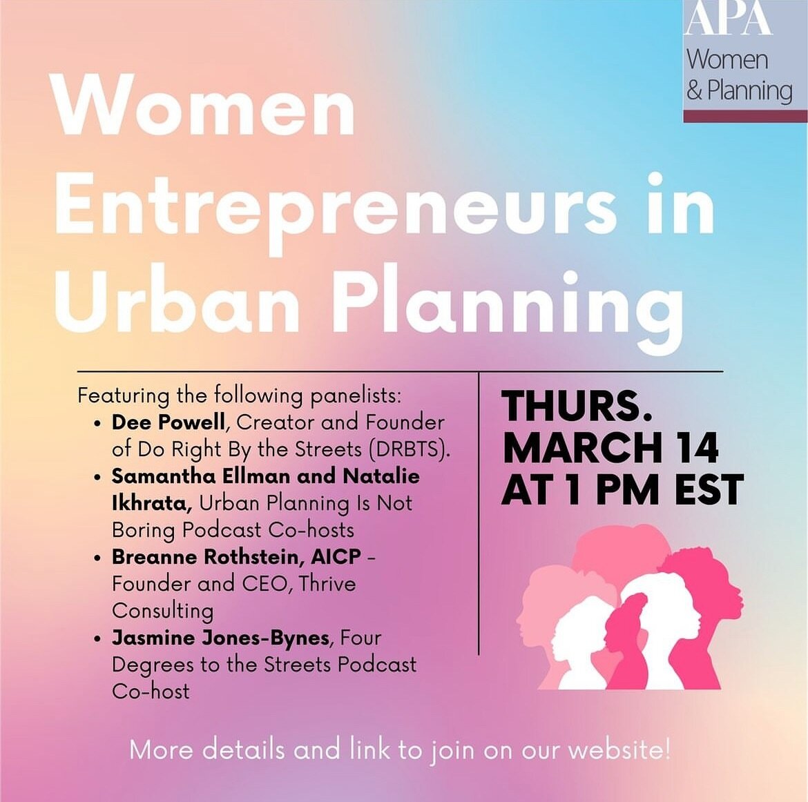 So excited to be part of this amazing panel TOMORROW through APA WPD!!! Sign up at @women.apa link in bio!!!! 

Women take different career paths in urban planning. While having equal skills to start a business, men heavily outnumber women in entrepr