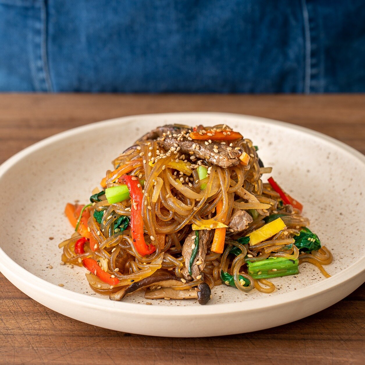 NEW video and recipe up now on YouTube for Japchae, one of my favorite Korean dishes. It's made with a mix of nicely seasoned stir fried veggies, steak (filet minion in my case), and Korean sweet potato noodles that have a fun, bouncy texture and tas