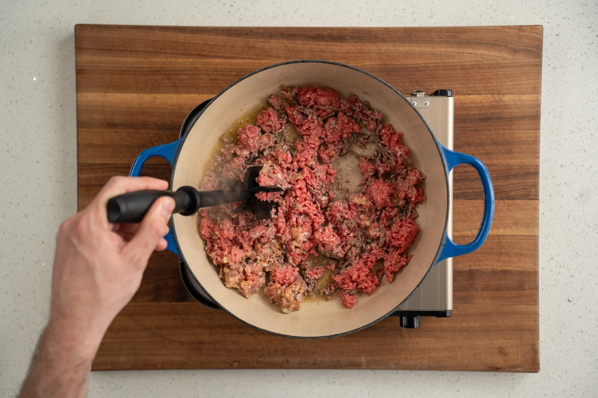 breaking down ground beef