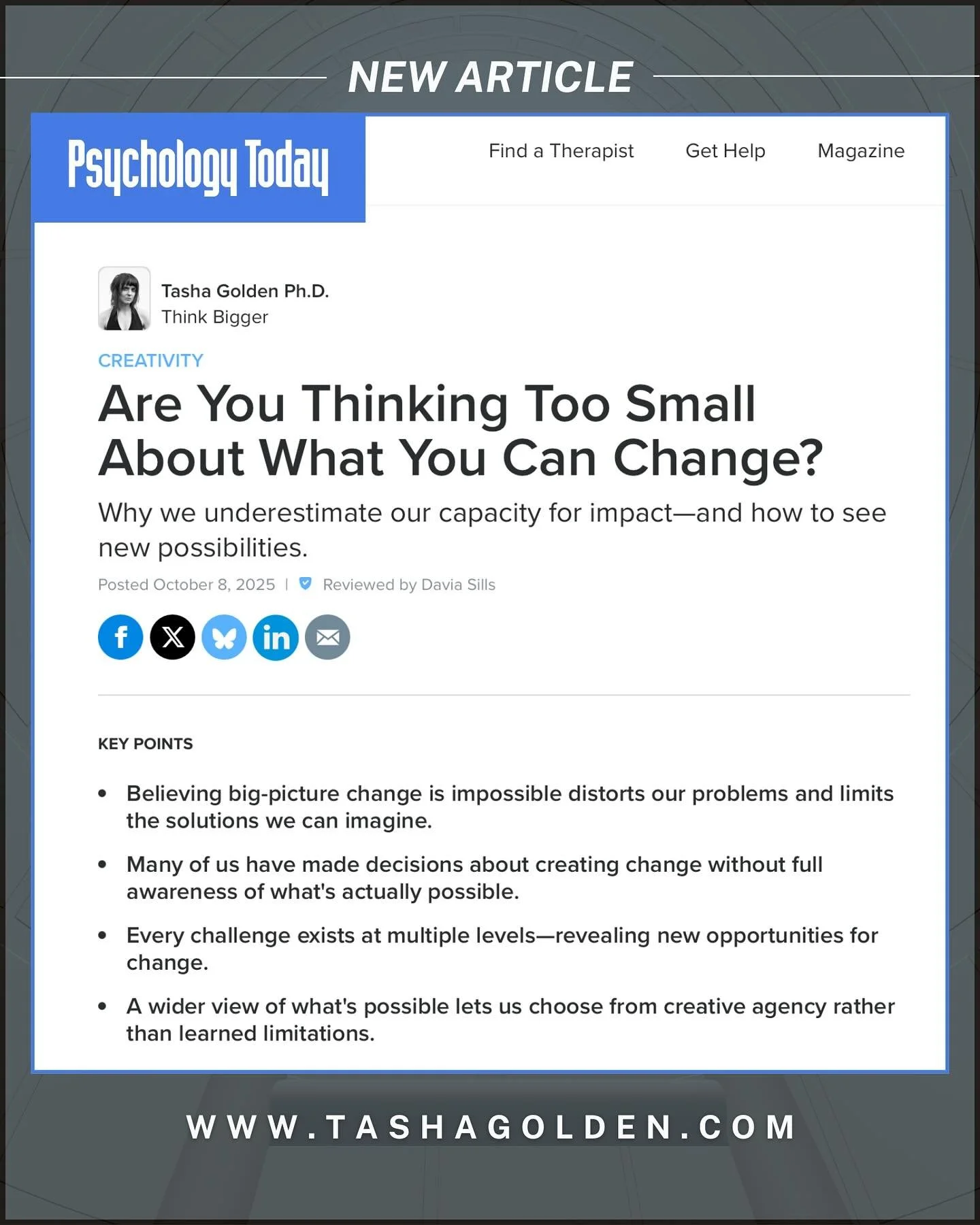 One of the greatest barriers to change is the belief that it&rsquo;s not possible. 

👀This belief doesn&rsquo;t just keep people from bigger opportunities. 
It literally distorts how they see their goals and the problems they hope to solve. 

I see 