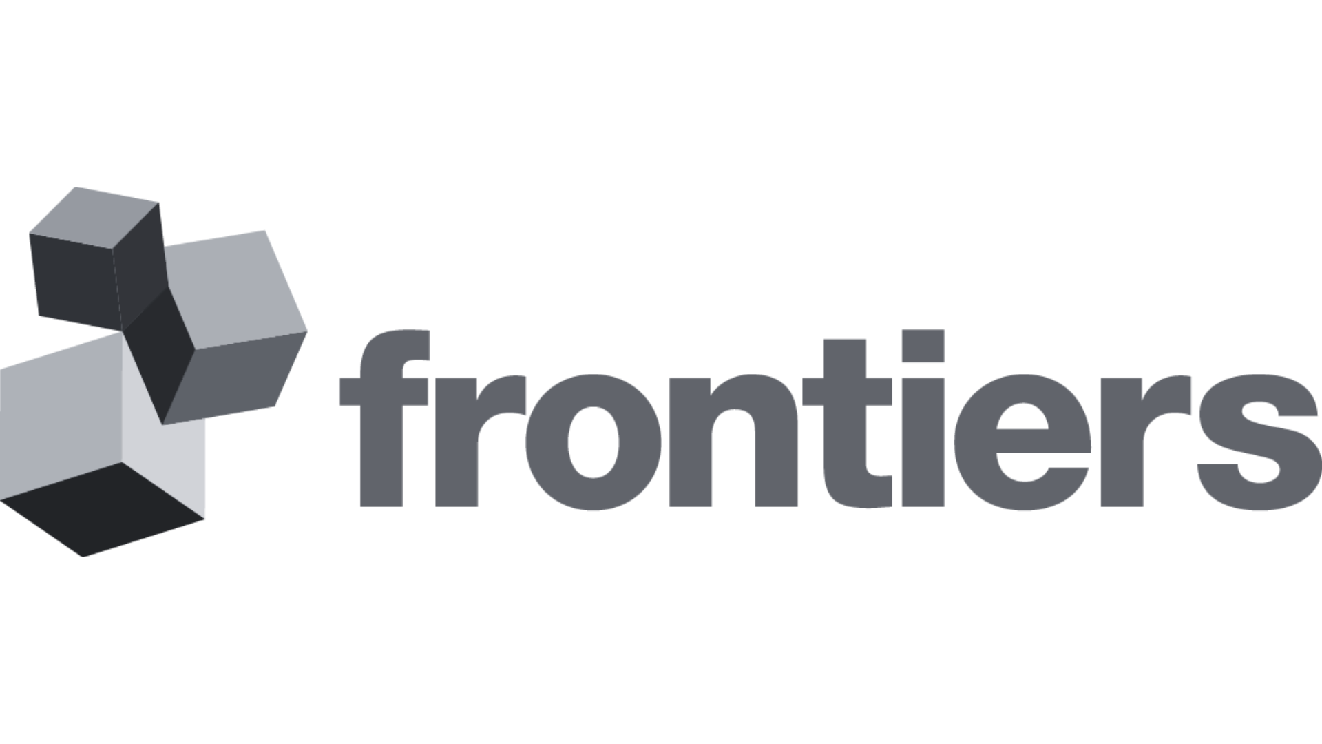 Logo of Frontiers, featuring geometric black, dark gray, light gray, and white cubes to the left of the word "frontiers" in gray lowercase letters.