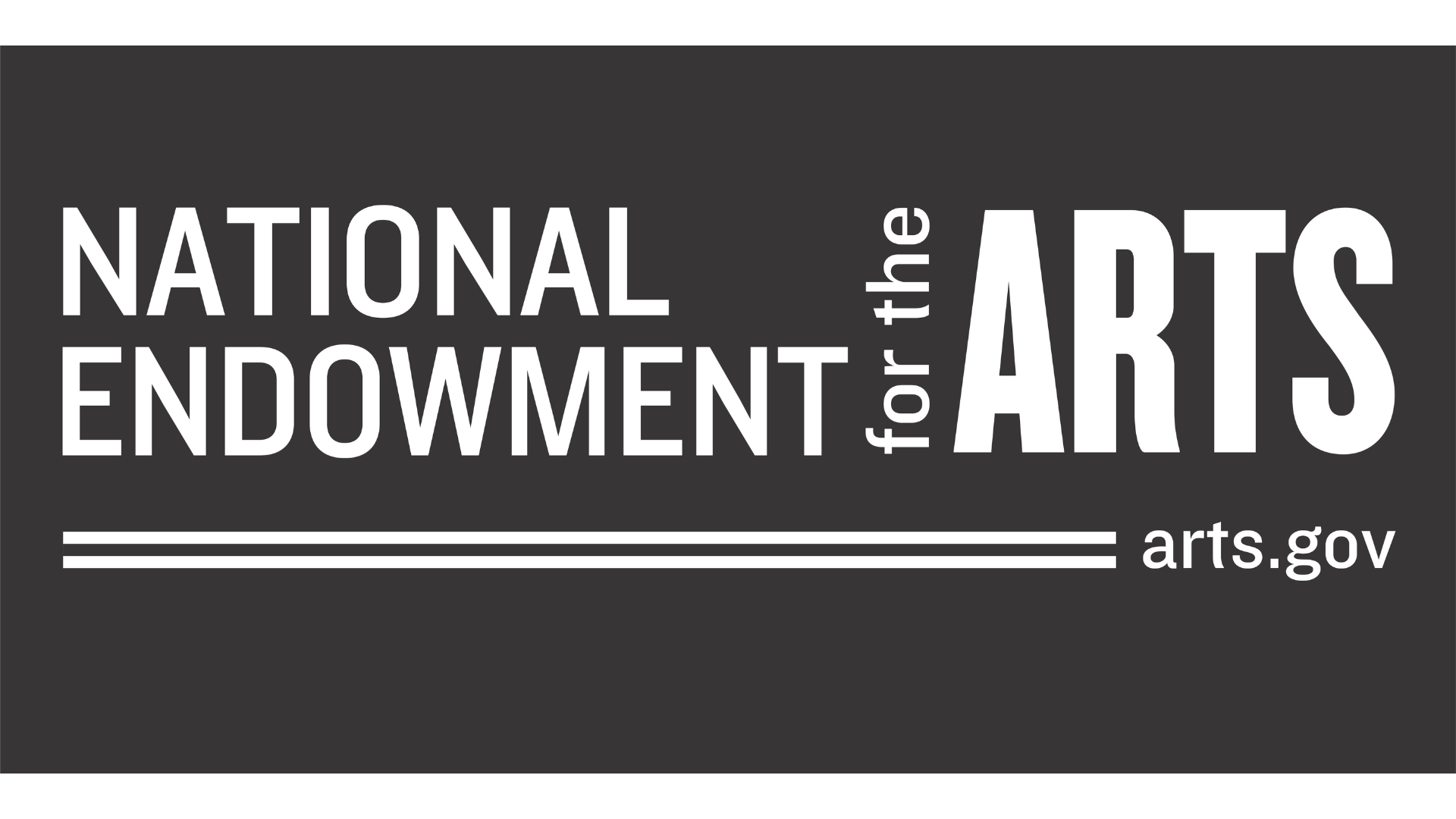 Text graphic reading 'National Endowment for the Arts, arts.gov' with three horizontal lines below the text, on a dark background.