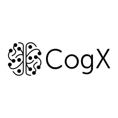 Logo with a stylized brain illustration and the text 'CogX'.