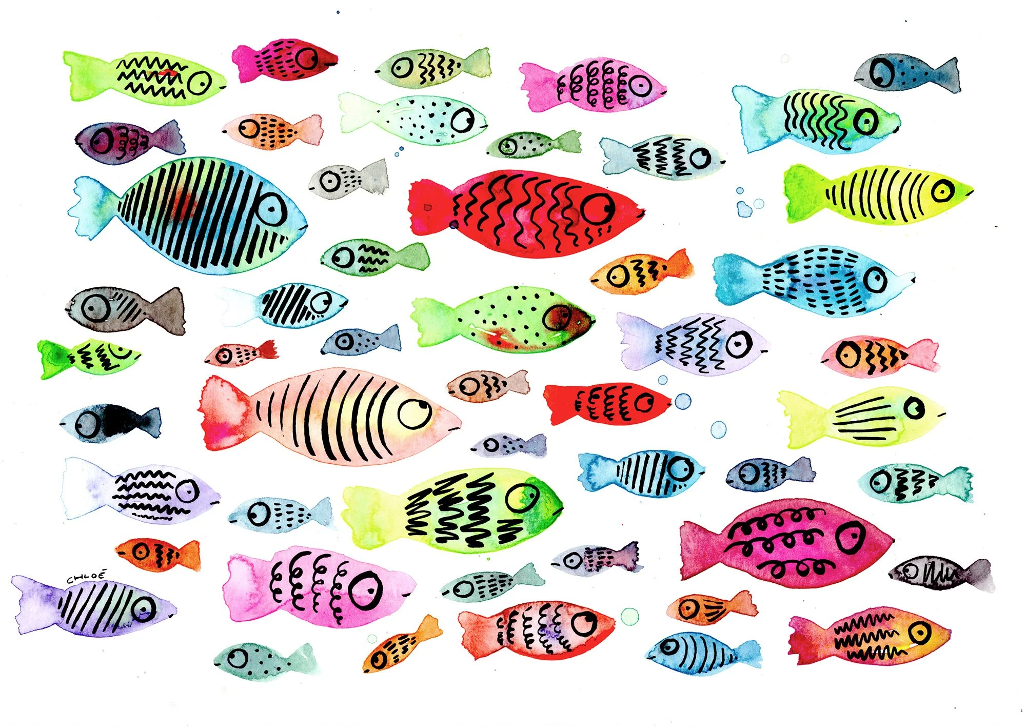 Fish Out Of Watercolour, watercolour on paper