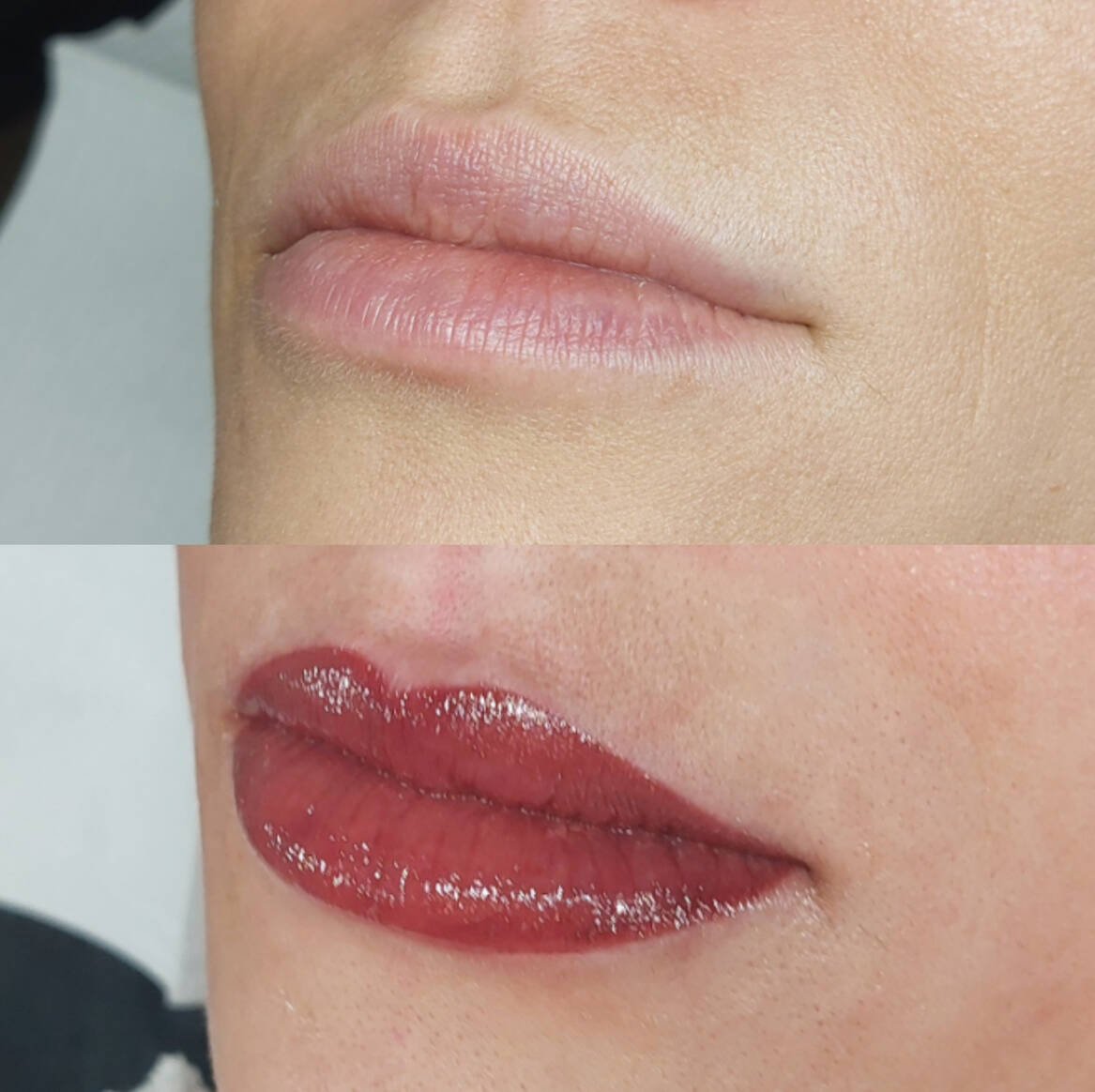 Lip blush before and after