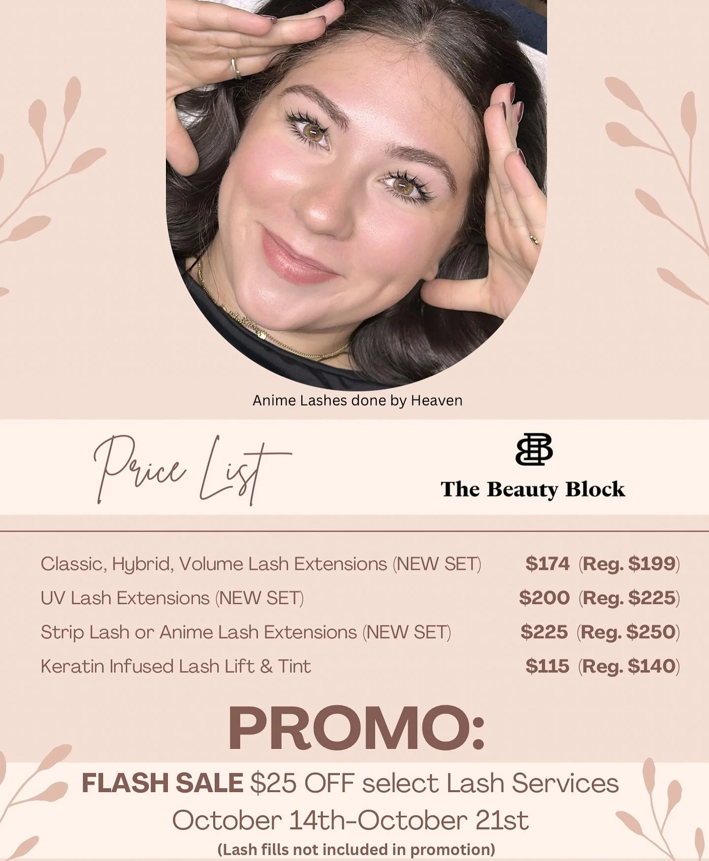 🚨 Flash Lash Sale! 🚨

This week only at The Beauty Block &mdash; get $25 OFF full lash extension sets &amp; Keratin Lash Lifts.
Your lashes deserve a little lift 💕

📅 Limited time &mdash; book before it&rsquo;s gone!