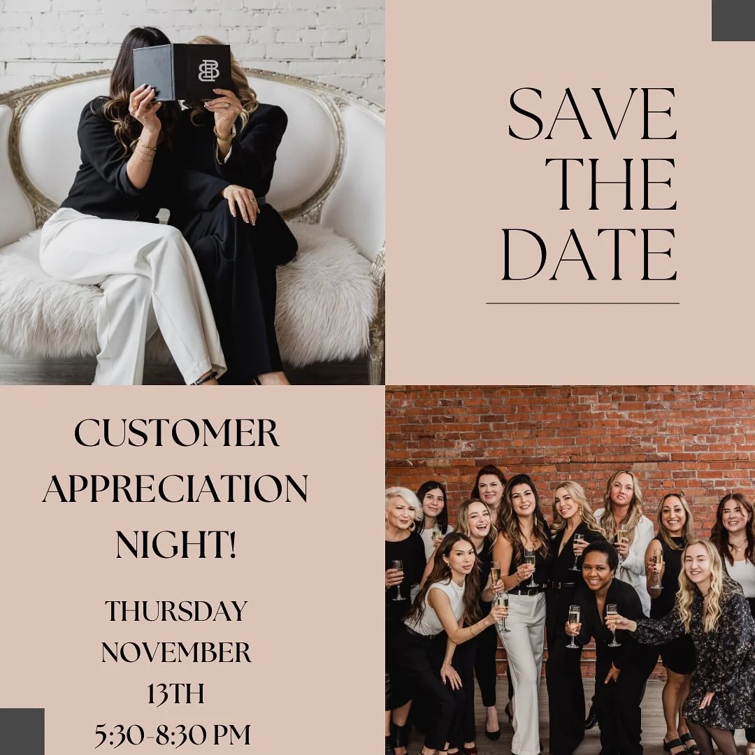 🎉 Customer Appreciation Night! 🎉
Join us November 13th from 5:30&ndash;8:30pm for an evening of snacks, drinks, and exclusive deals!

🎁 The first 25 guests will receive a swag bag full of goodies!

🎟️ Tickets are just $25, but you&rsquo;ll get it