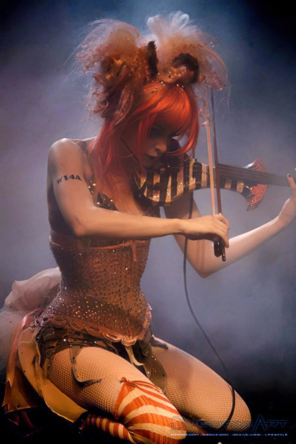 Emilie Autumn playing the violin in concert.