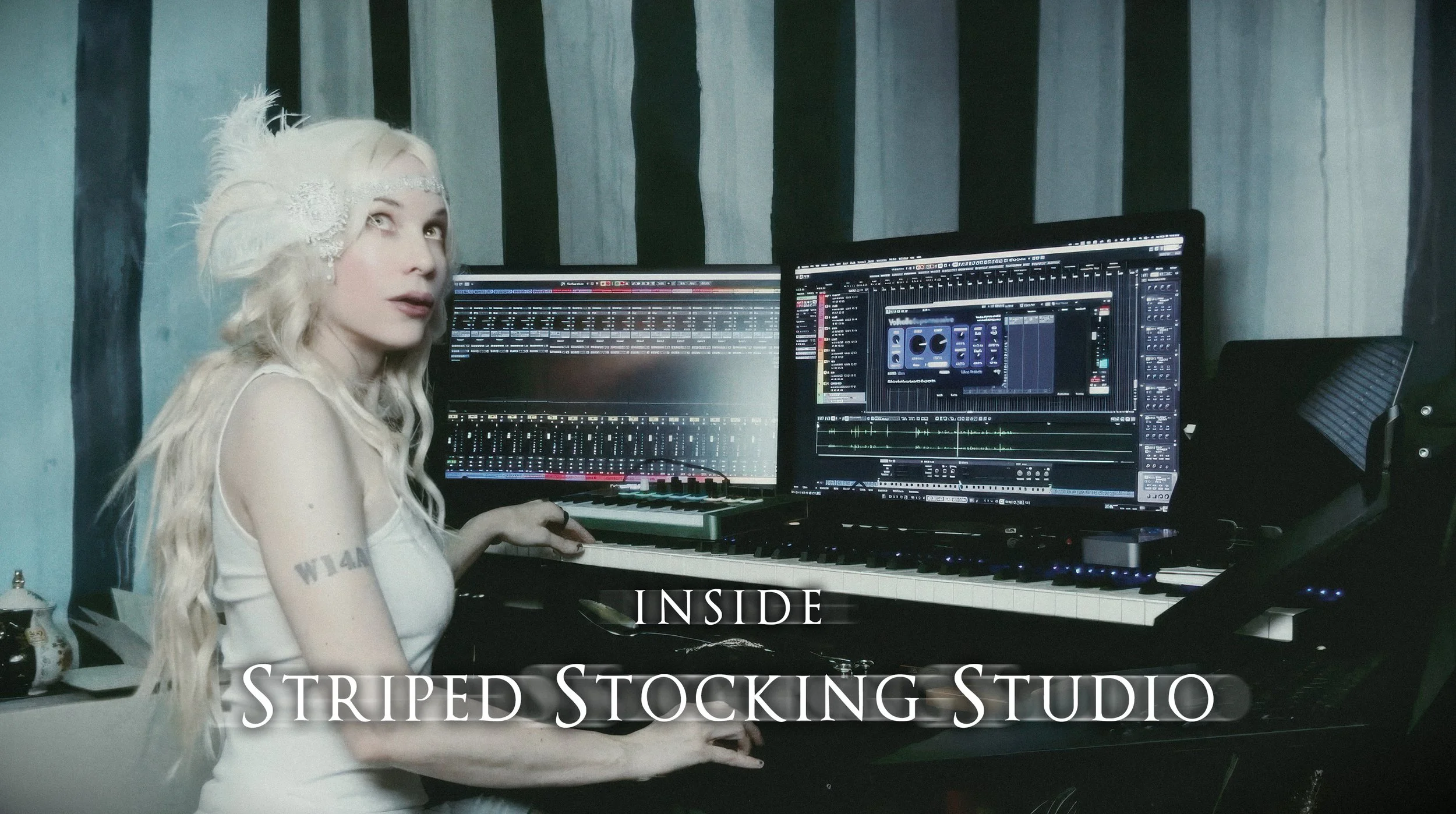 Emilie Autumn working like in the recording studio.