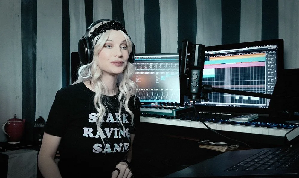 Emilie Autumn recording in Striped Stocking Studio.