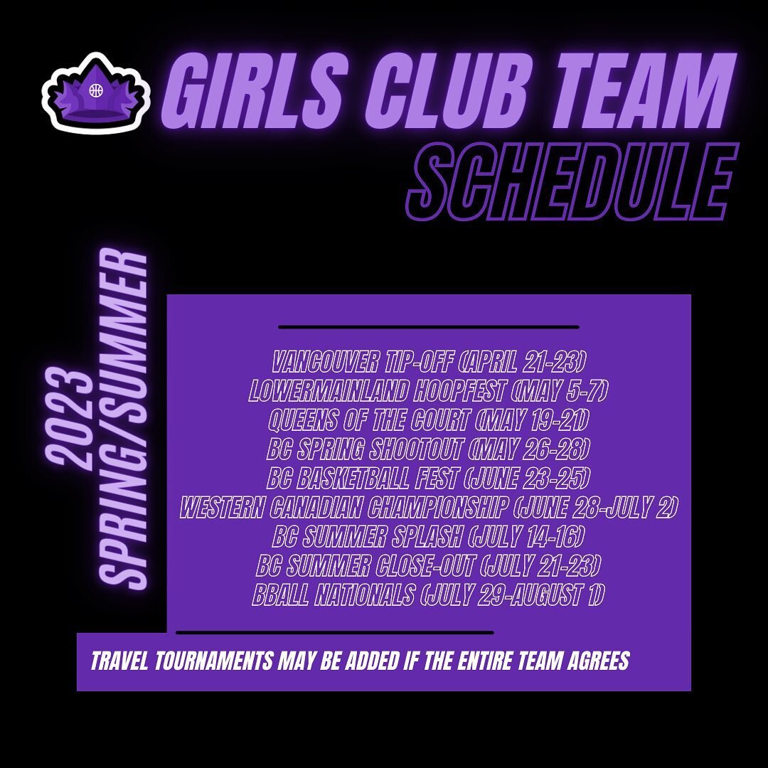 We are excited to announce our 2023 Spring/Summer tournament schedule! 

All our teams will play in 9 local tournaments. Travel tournaments may be added if the entire team agrees on it. 

Registration for tryouts is linked in our bio!
