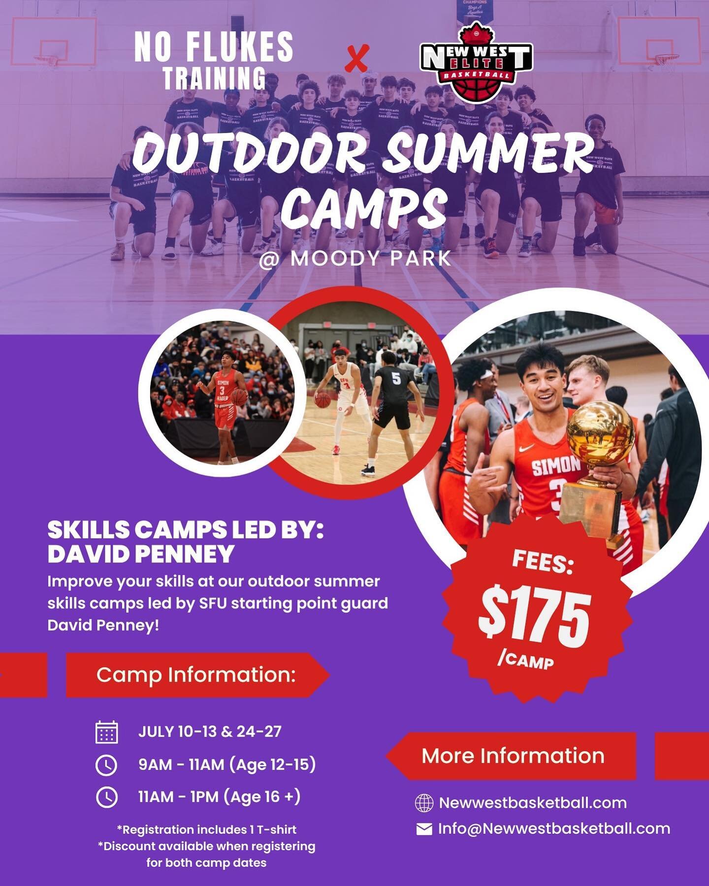 We&rsquo;re excited to announce our first ever outdoor summer camps in partnership with @noflukestrainingpenney &amp; @david.penney !

Camps will take place at Moody Park outdoor courts in New West 

Dates:
1) July 10-13
2) July 24-27 

Ages: 12+ 

C