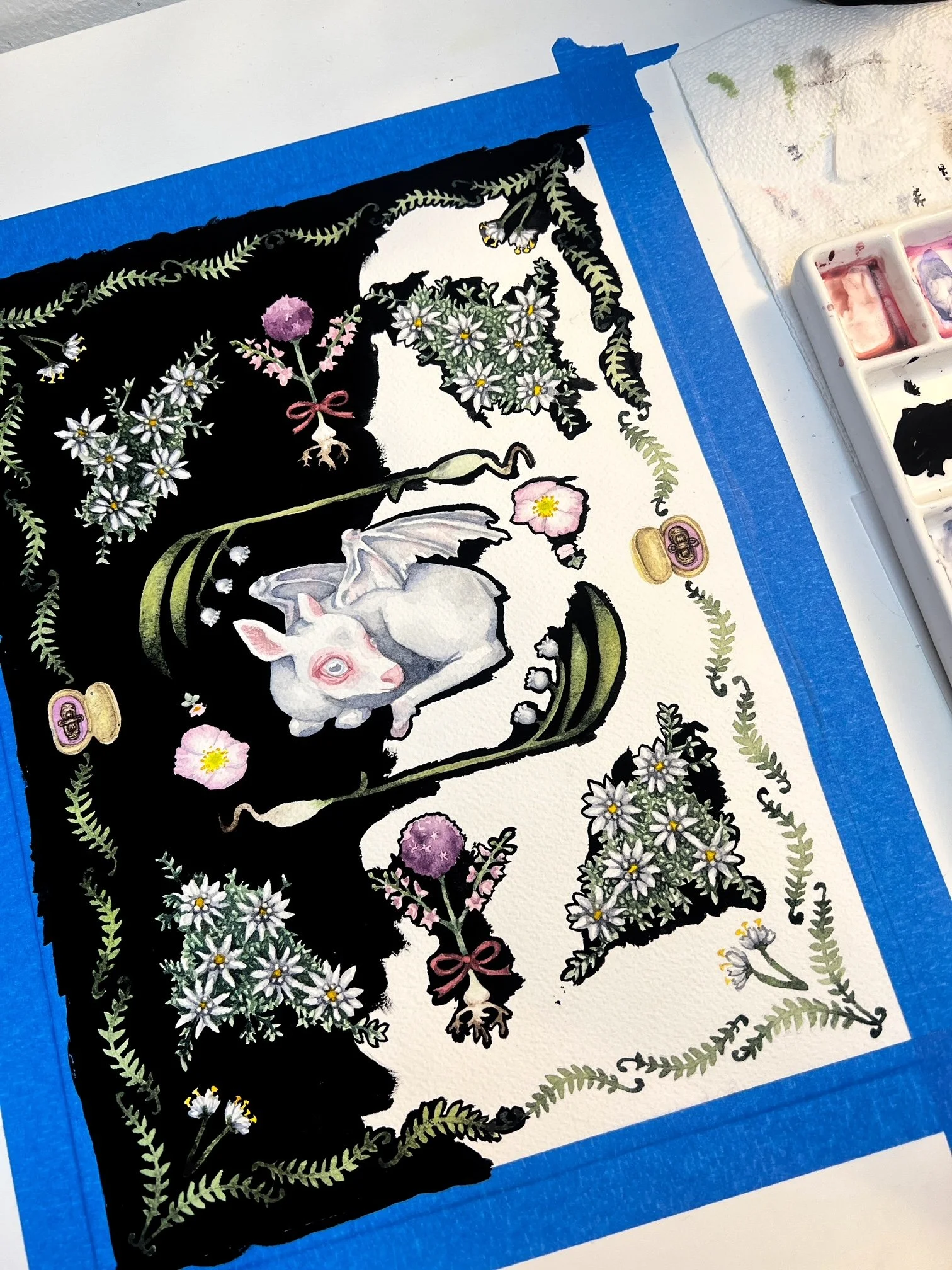 horror art, WIP, medieval tapestry