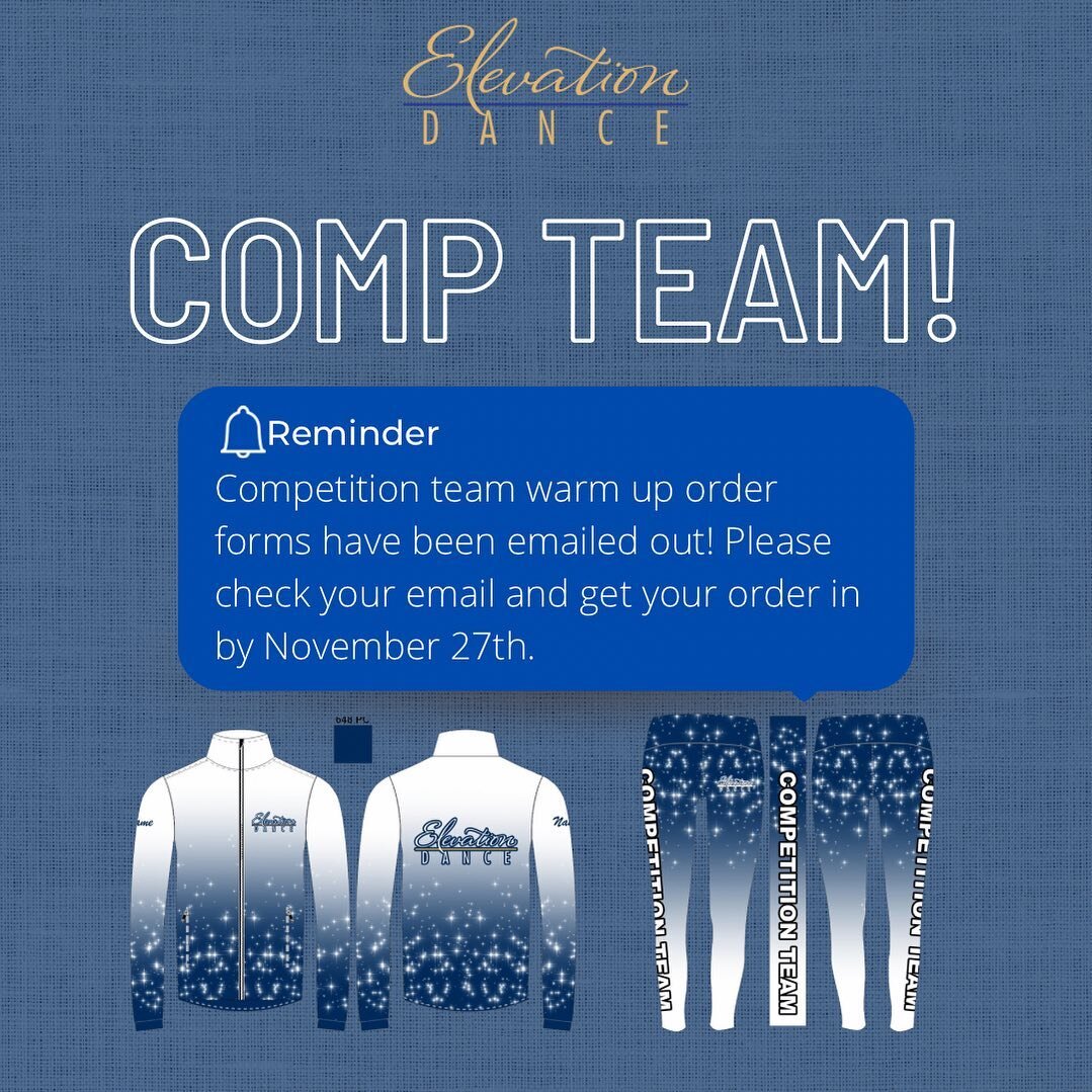 ❗️Comp families❗️
Check your emails for the competition warm up order from! This closes November 27th so please be sure to order by then!