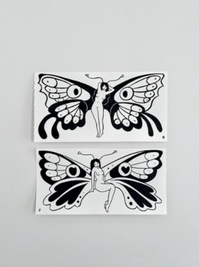 Sumi ink piece shown at Blue Love Gallery, 2024.
