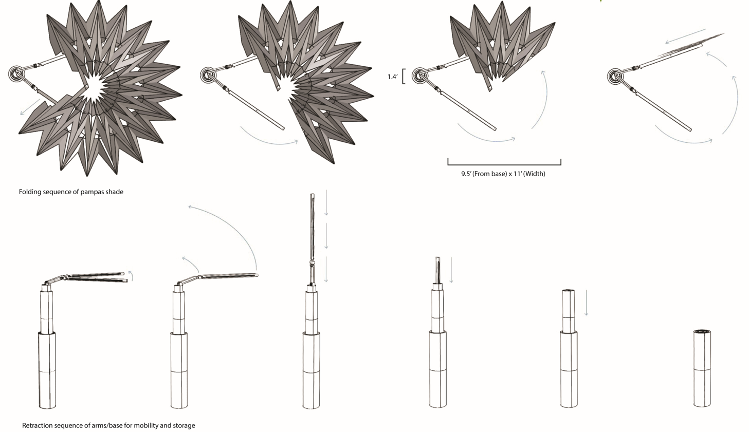 Award recepient of Shade LA's Olympic shade structure competiton, 2026, 'Aerogami Flora' folding sequence, Rhino 8