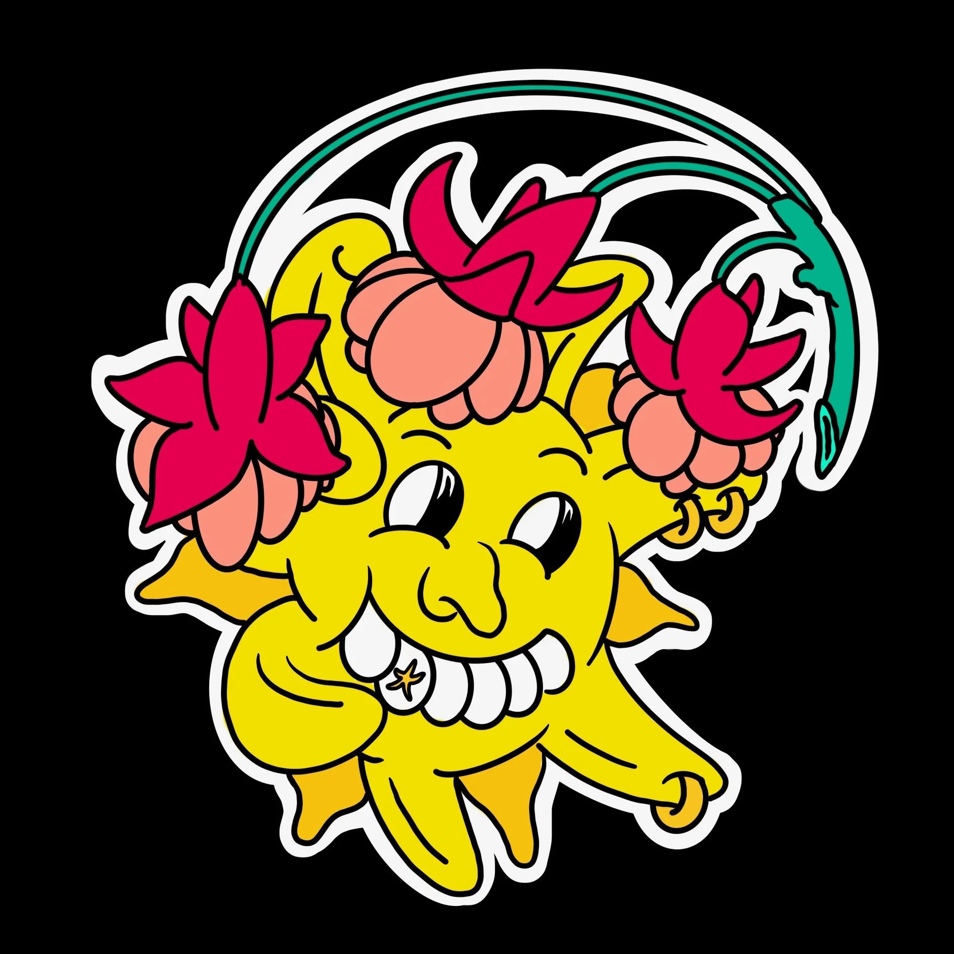 Sticker design, graphics by Wally Kelly and collaborative art by Quynh Vu and Wally Kelly