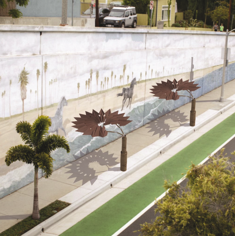 Award recepient of Shade LA's Olympic shade structure competiton, 2026, 'Aerogami Flora' render, D5 & Rhino 8