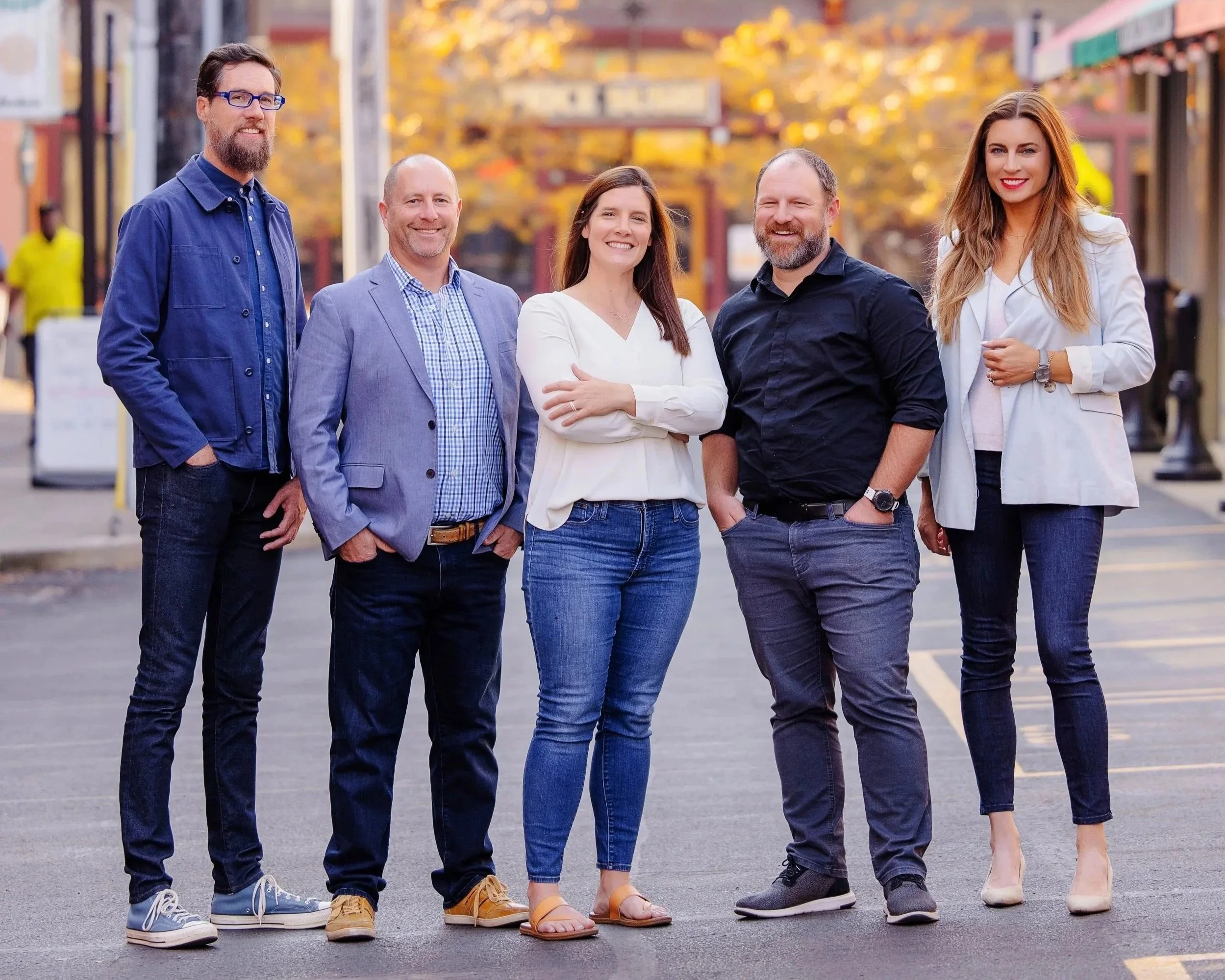 The 39forward team stands together in a group photo. From left to right: Brandon, Kevin, Amy, Dominic, and Eric.