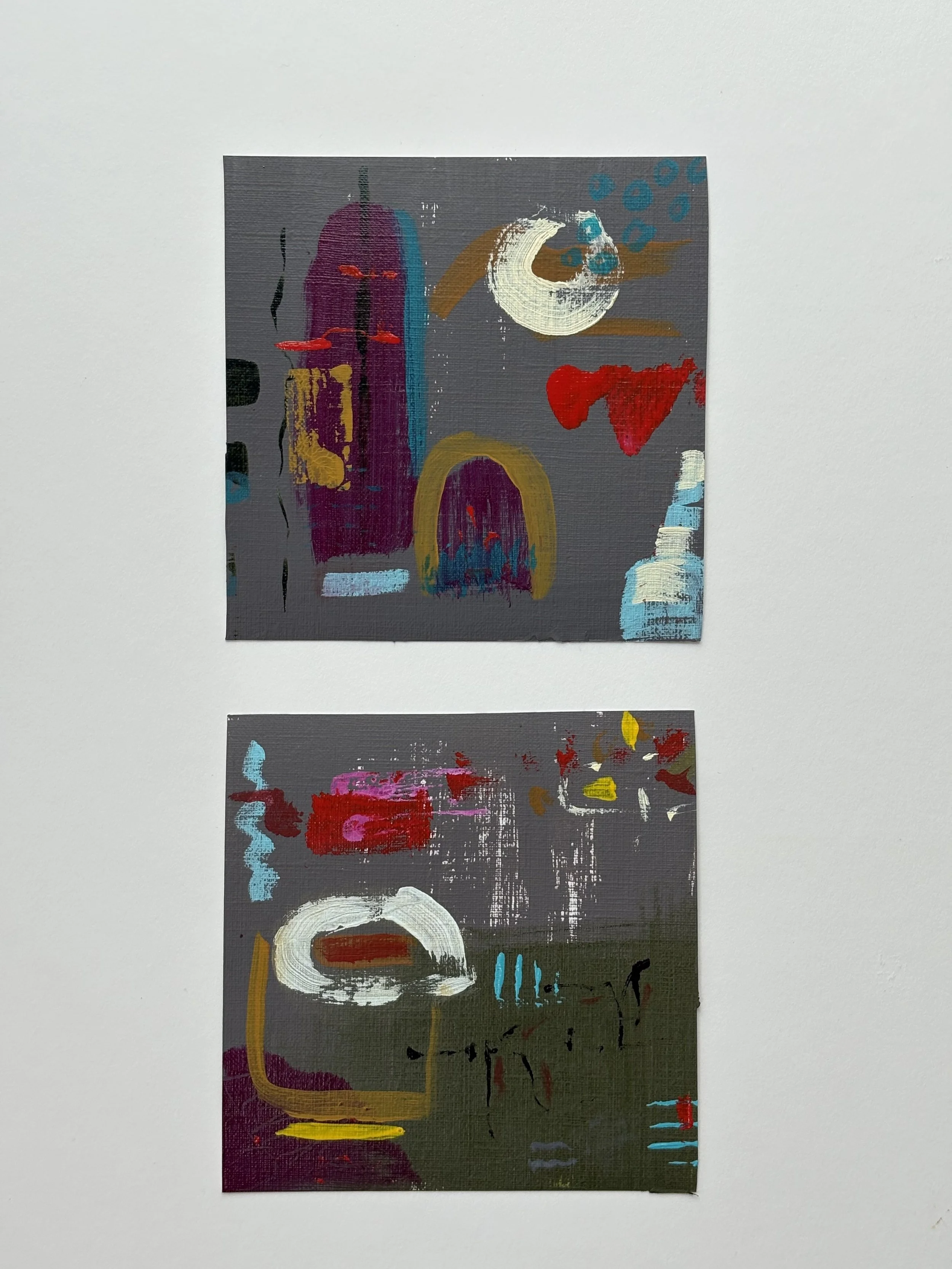 Frances and Lena, acrylic on paper, 5 x 5 inches each