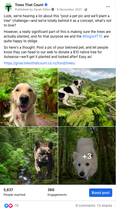Facebook | Reactive post to tree planting trend