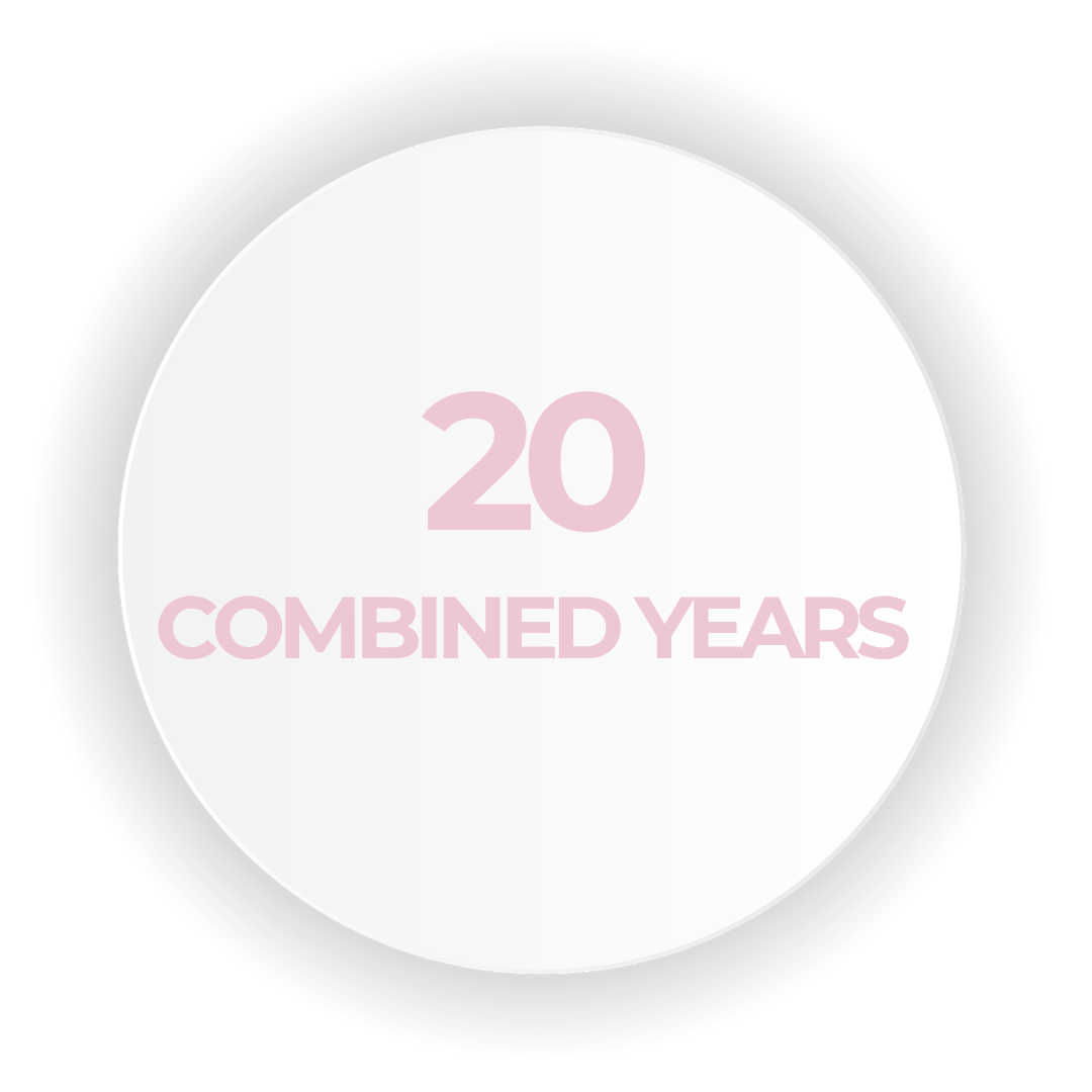 circle with "20 combined years" in pink