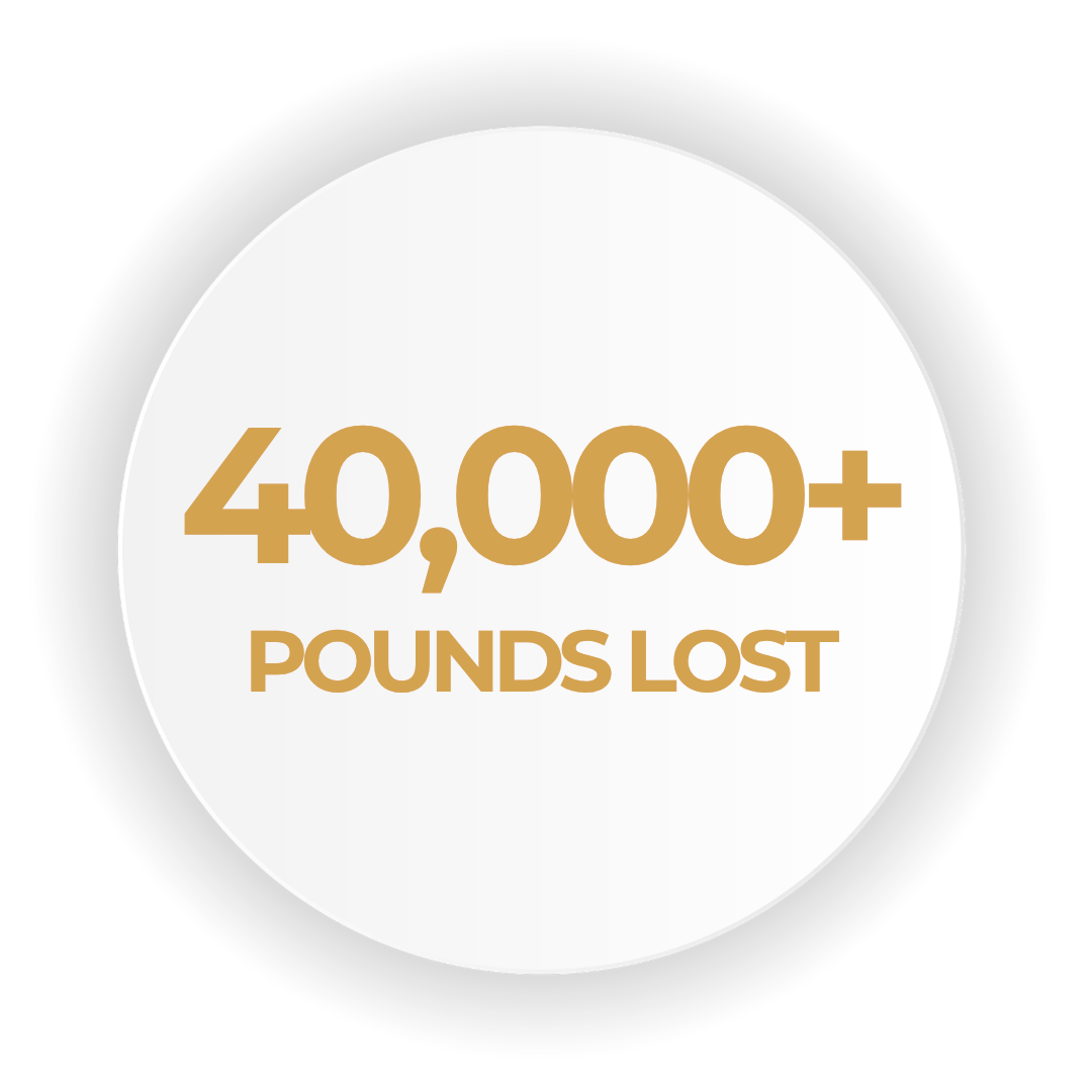 Circle with "40,000 lbs lost" in yellow