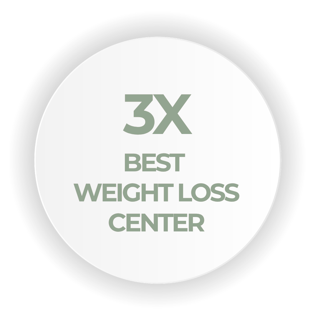 Circle with "3x best weight loss center" in green
