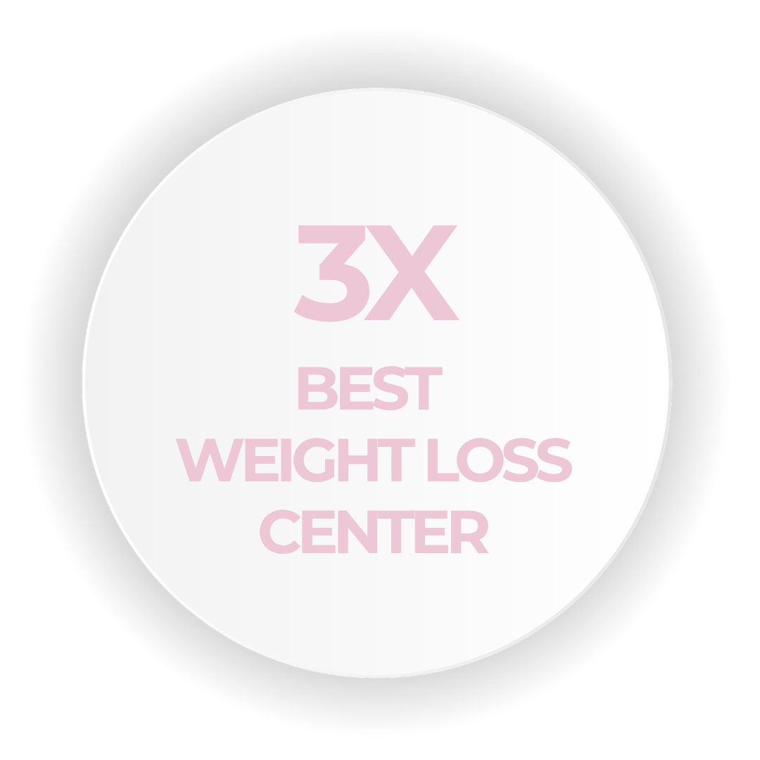 Circle with "3x best weight loss center" in pink