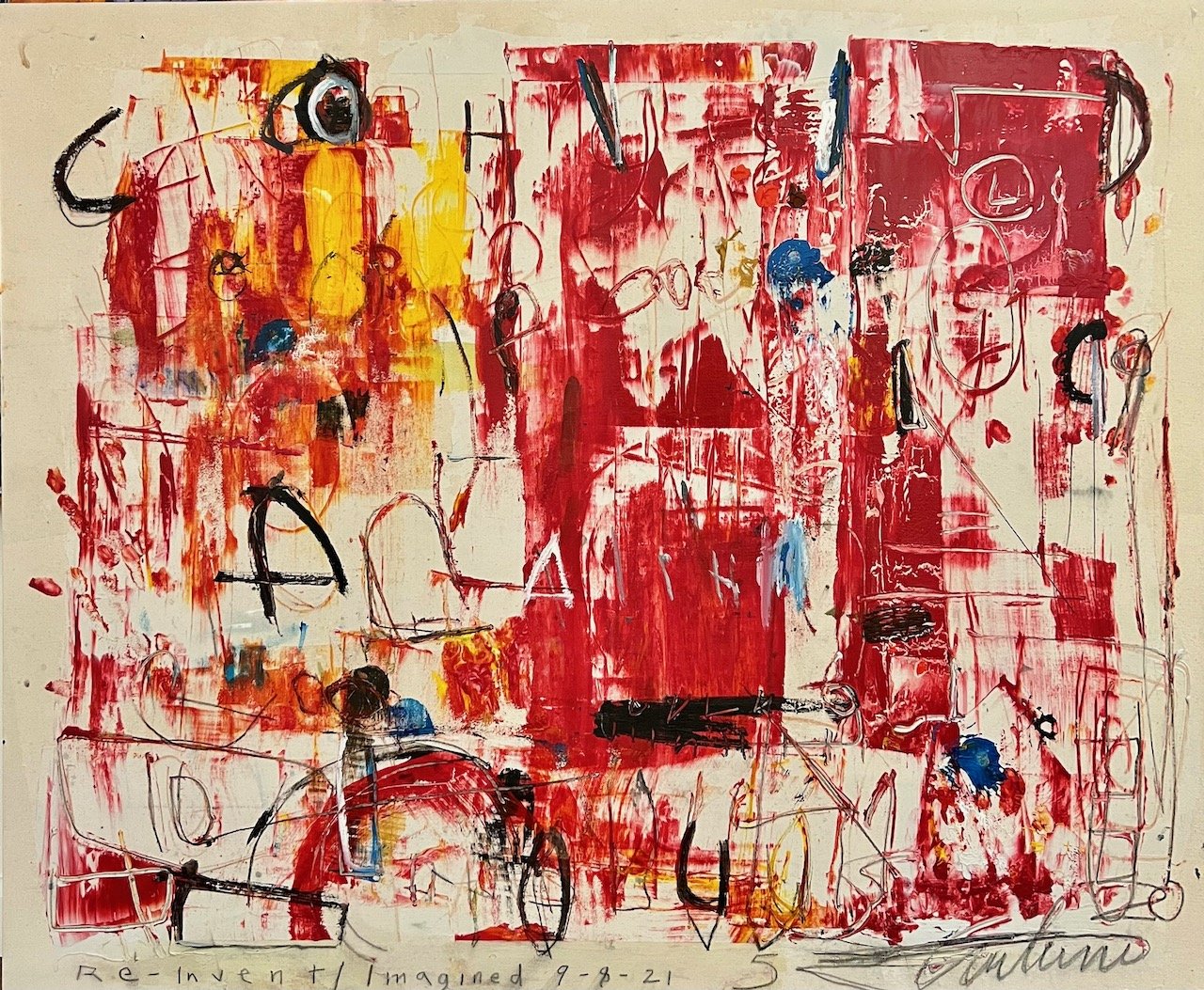  “IN RED”, 2021, MIXED MEDIA ACRYLIC ON CANVAS, 40”/48” 