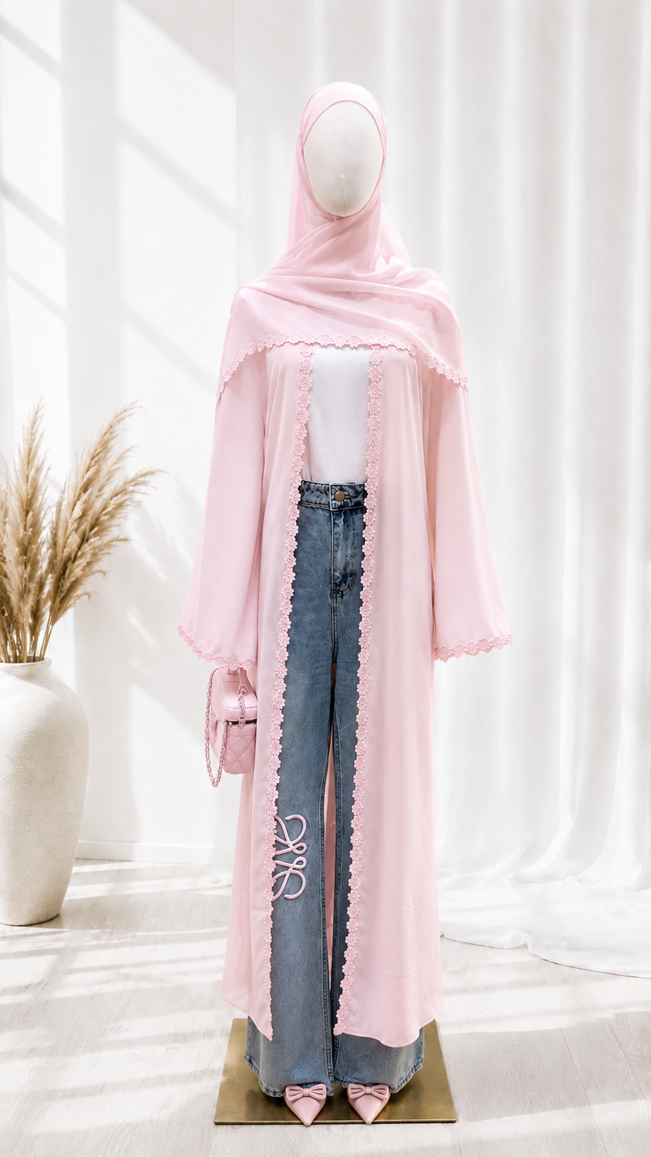Floral Soleil Lace Embroidery Open Abaya & Hijab