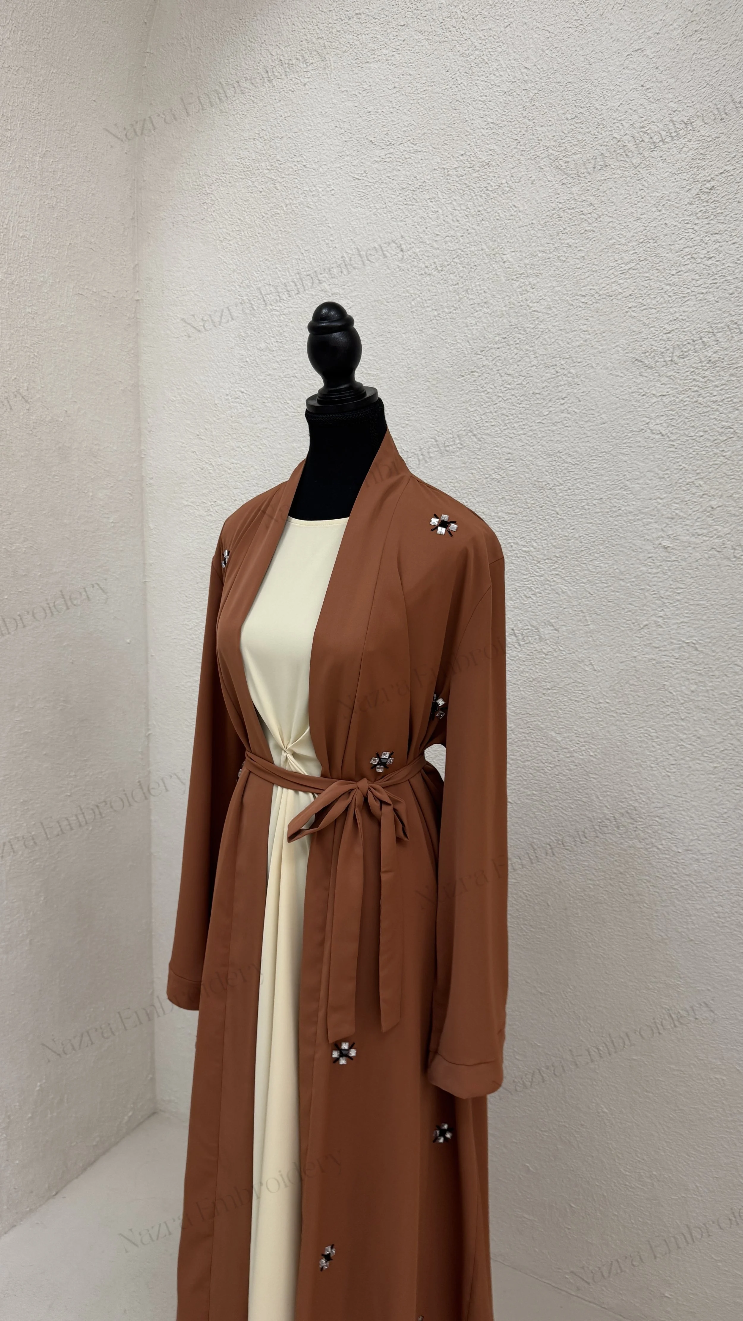 Jewel Design Deep Orange Abaya - 3 Piece Set Abaya