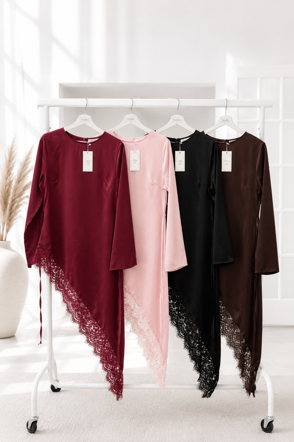 Satin Asymmetrical Lace Hem Blouse