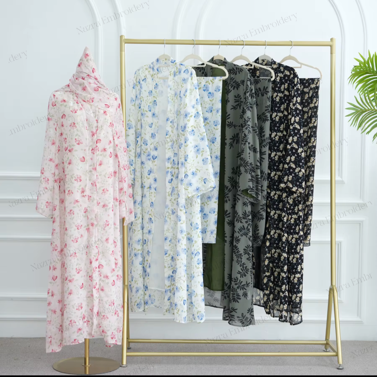 Chiffon Printed Floral Abaya - 2 Piece