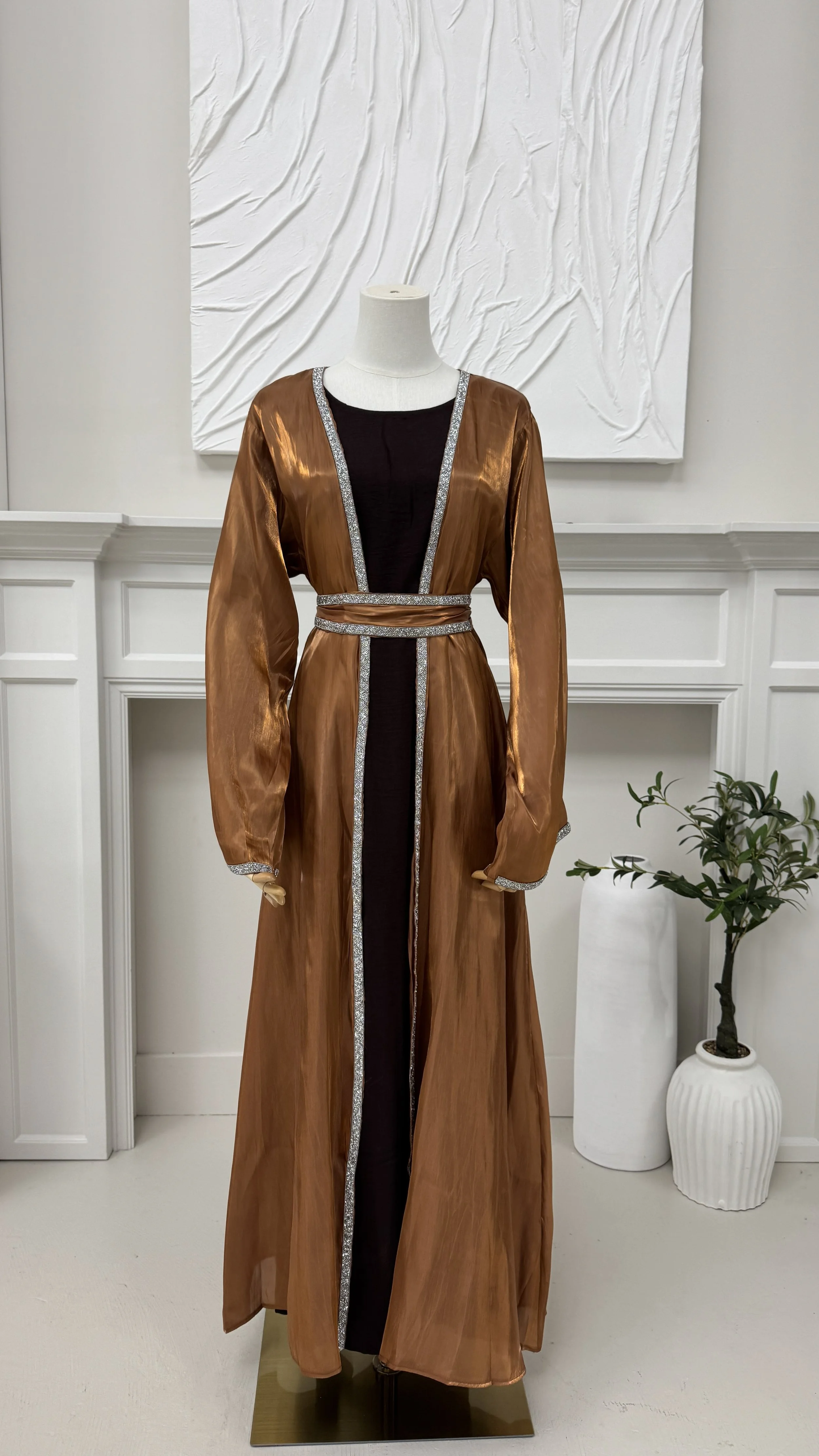 Organza Shiny Jewel Abaya Set - 3 Piece